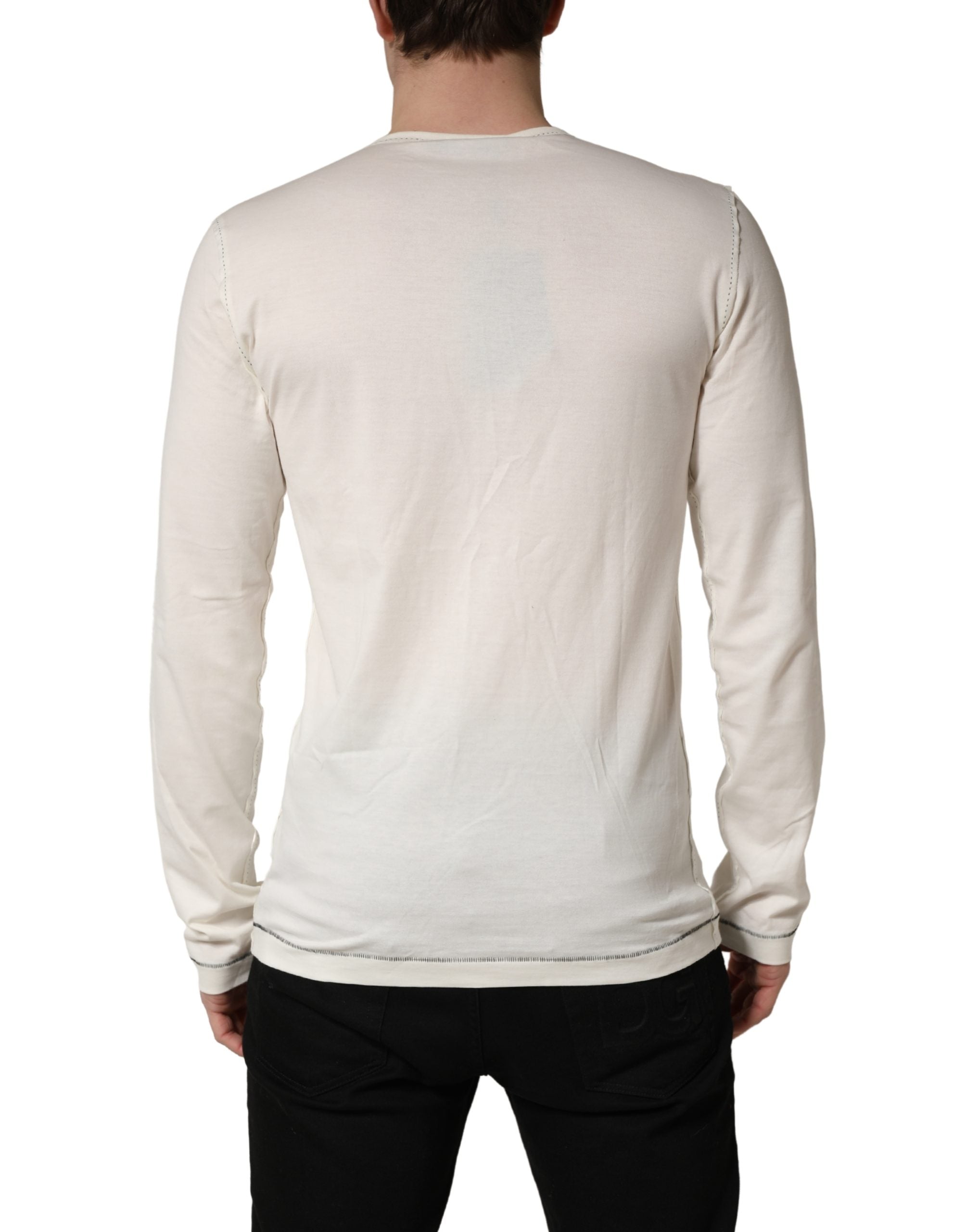 Dolce & Gabbana White Long Sleeves Henley Pullover Sweater Dolce & Gabbana