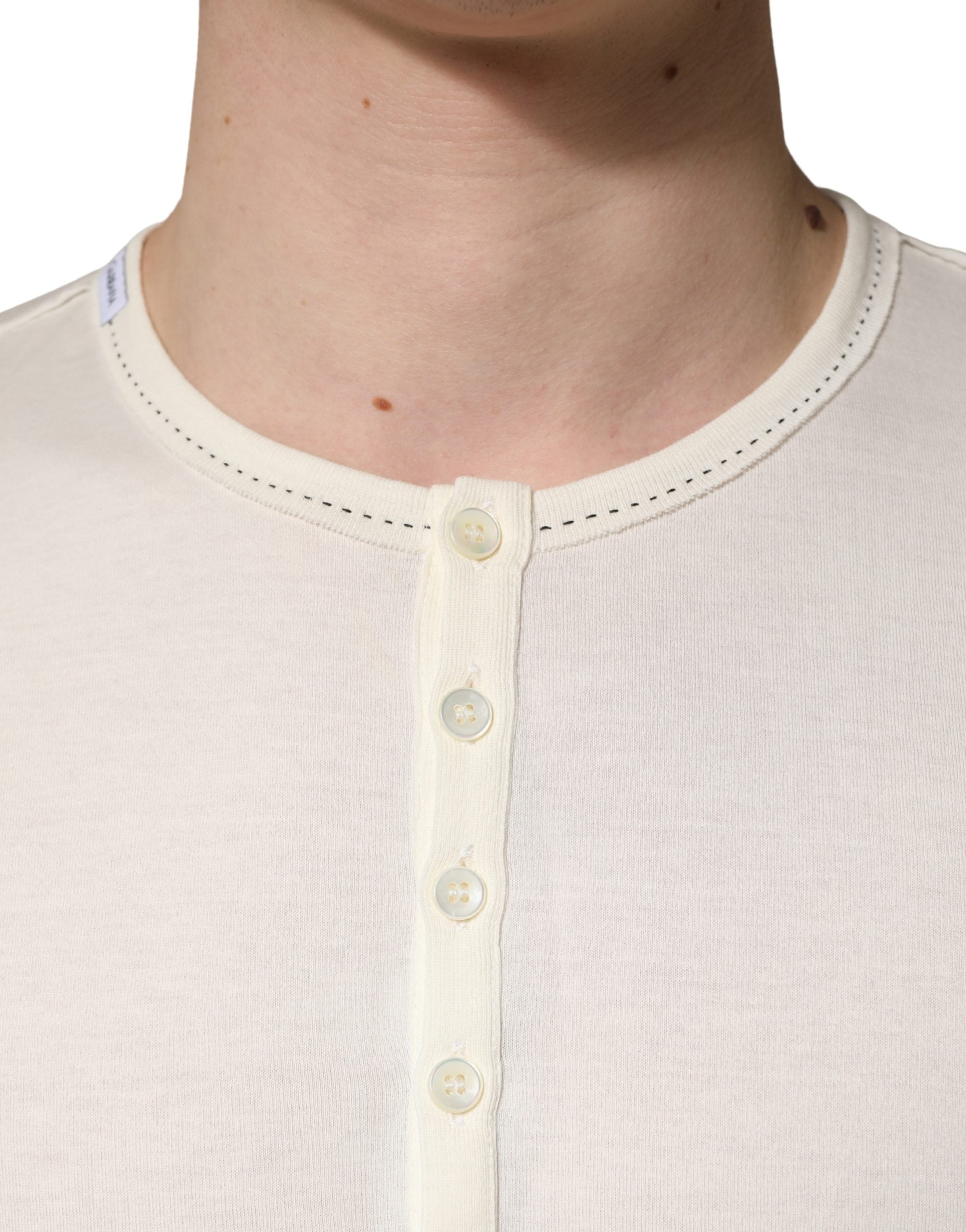 Dolce & Gabbana White Long Sleeves Henley Pullover Sweater Dolce & Gabbana