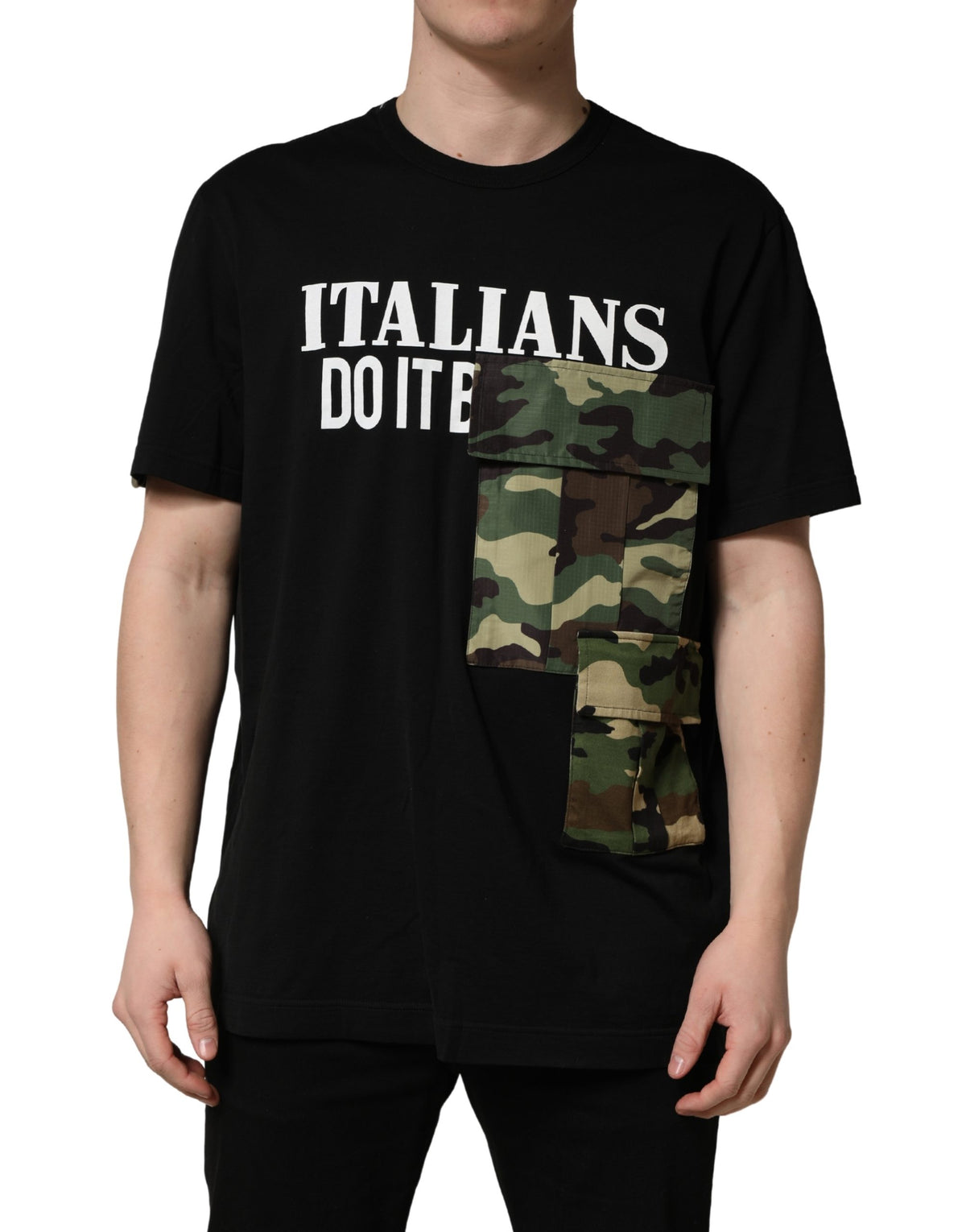 Dolce & Gabbana Black Camouflage Graphic Cotton Crewneck T-shirt