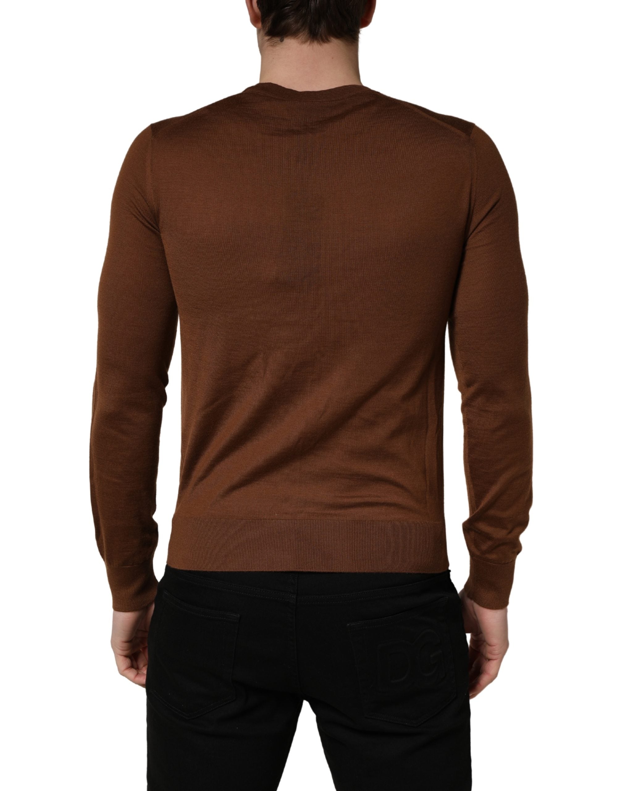 Dolce & Gabbana Brown Cashmere Men Crew Neck Pullover Sweater Dolce & Gabbana