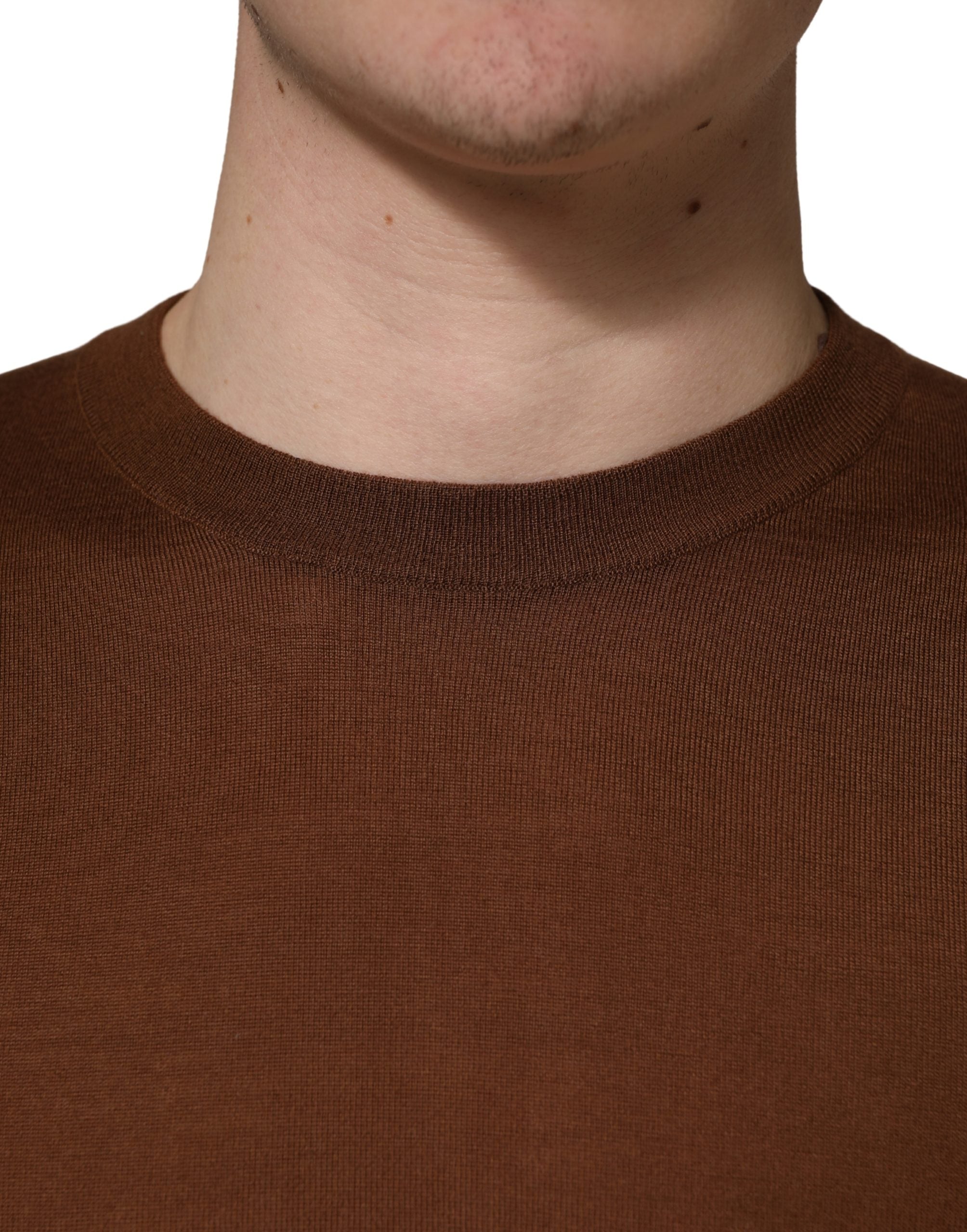 Dolce & Gabbana Brown Cashmere Men Crew Neck Pullover Sweater Dolce & Gabbana
