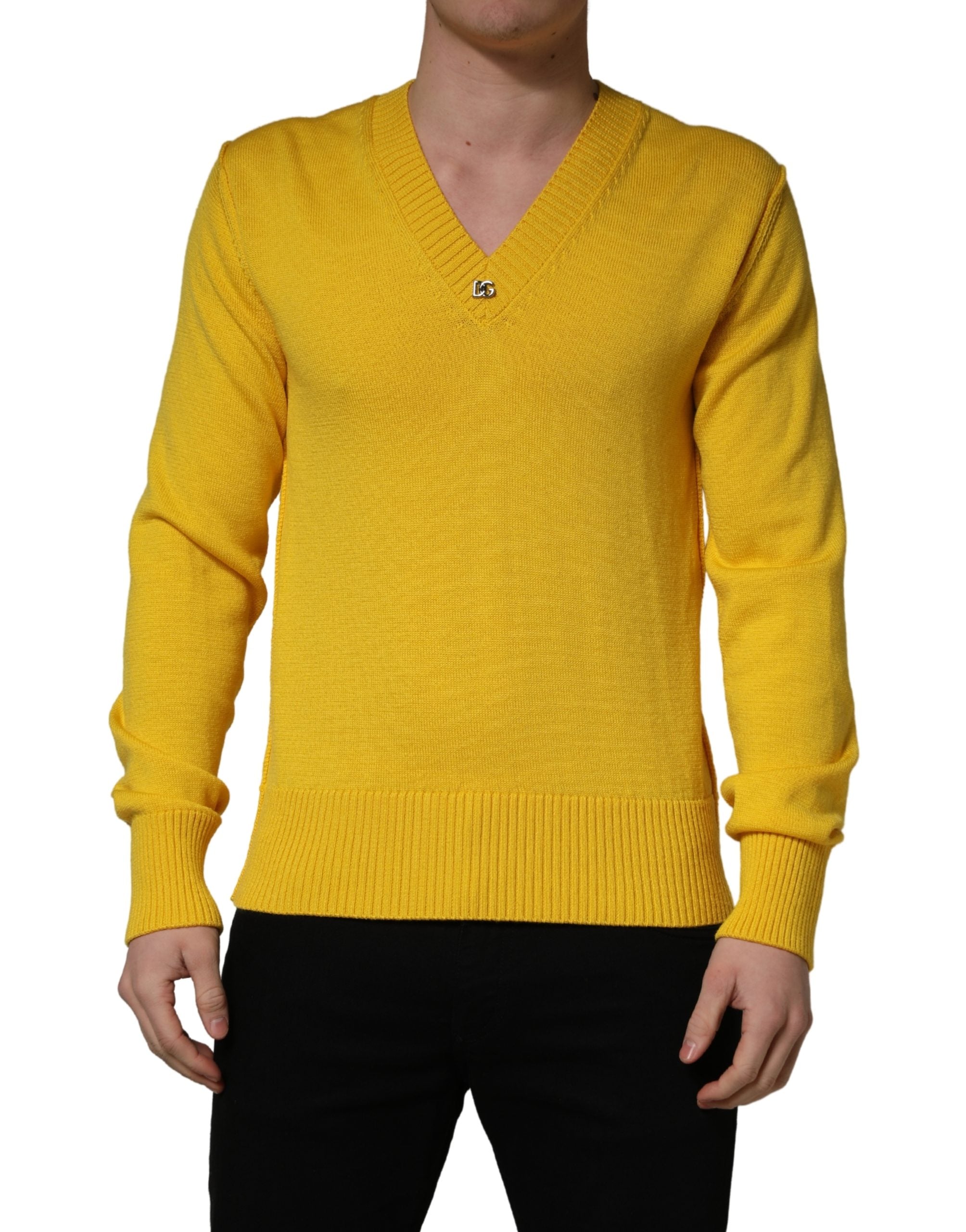 Dolce & Gabbana Wool Knitted V-Neck Pullover Yellow Dolce & Gabbana