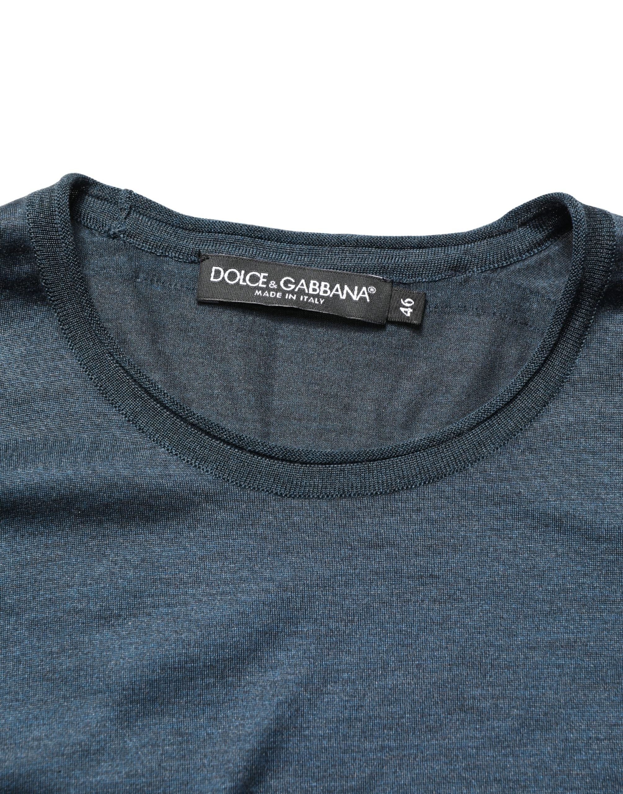 Dolce & Gabbana Dark Blue Silk Crew Neck Short Sleeve T-shirt Dolce & Gabbana