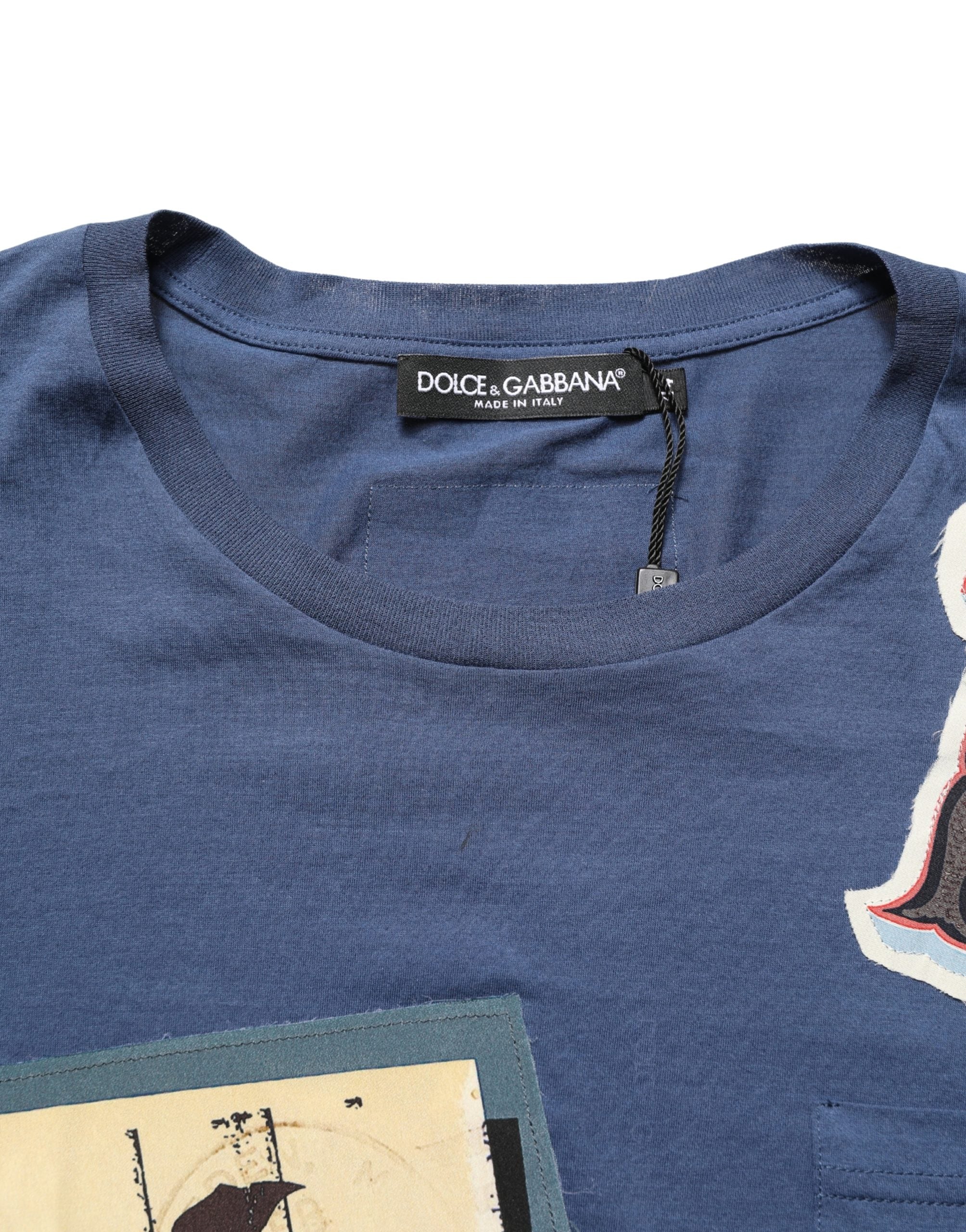 Dolce & Gabbana Navy Blue Cotton Graphic Crew Neck T-shirt Dolce & Gabbana