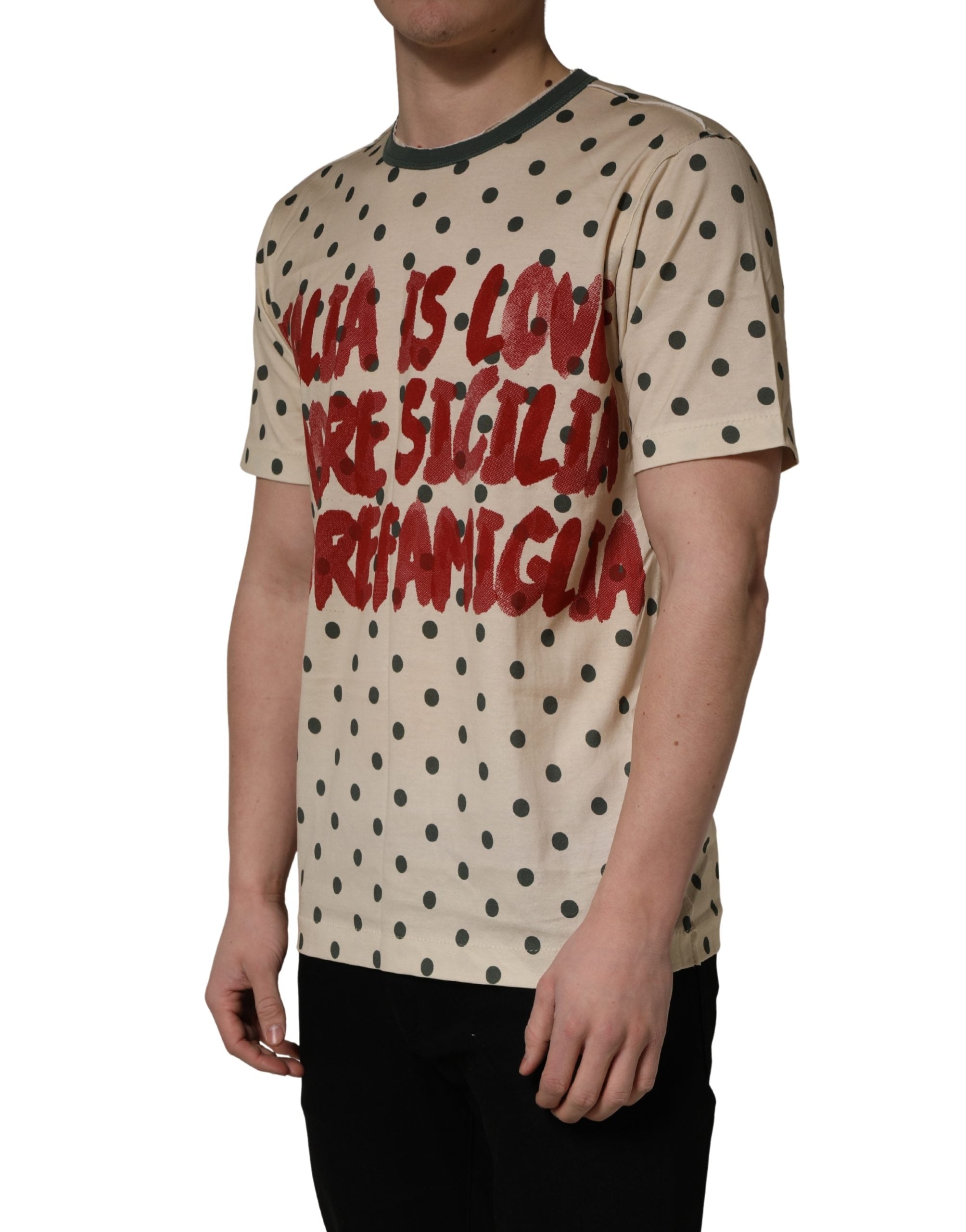 Dolce & Gabbana Beige Cotton Polka Dot Graphic Tee T-shirt