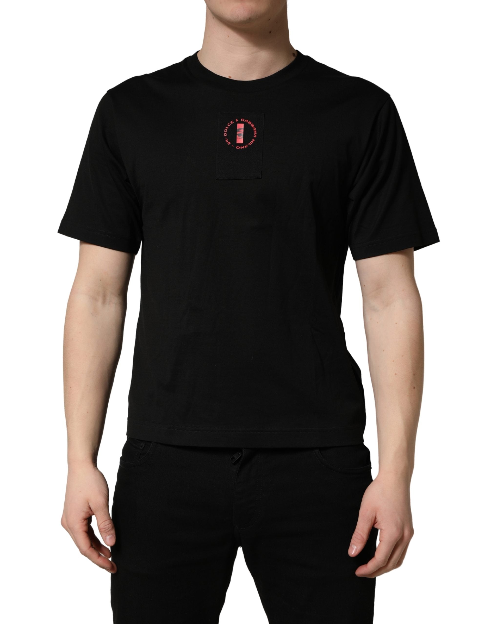 Dolce & Gabbana Black Cotton Jersey Logo Patch Crew Neck T-shirt Dolce & Gabbana
