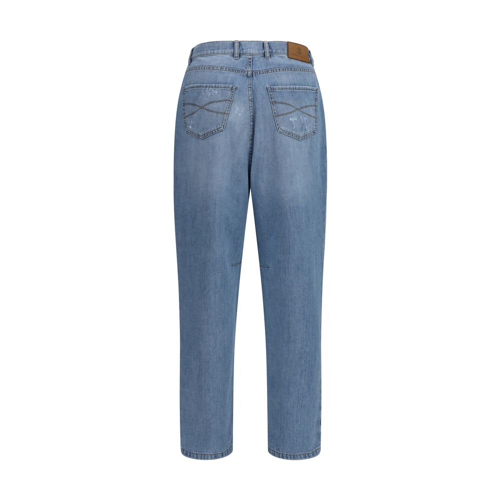 Brunello Cucinelli Blue Cotton Straight-Leg Jeans Brunello Cucinelli