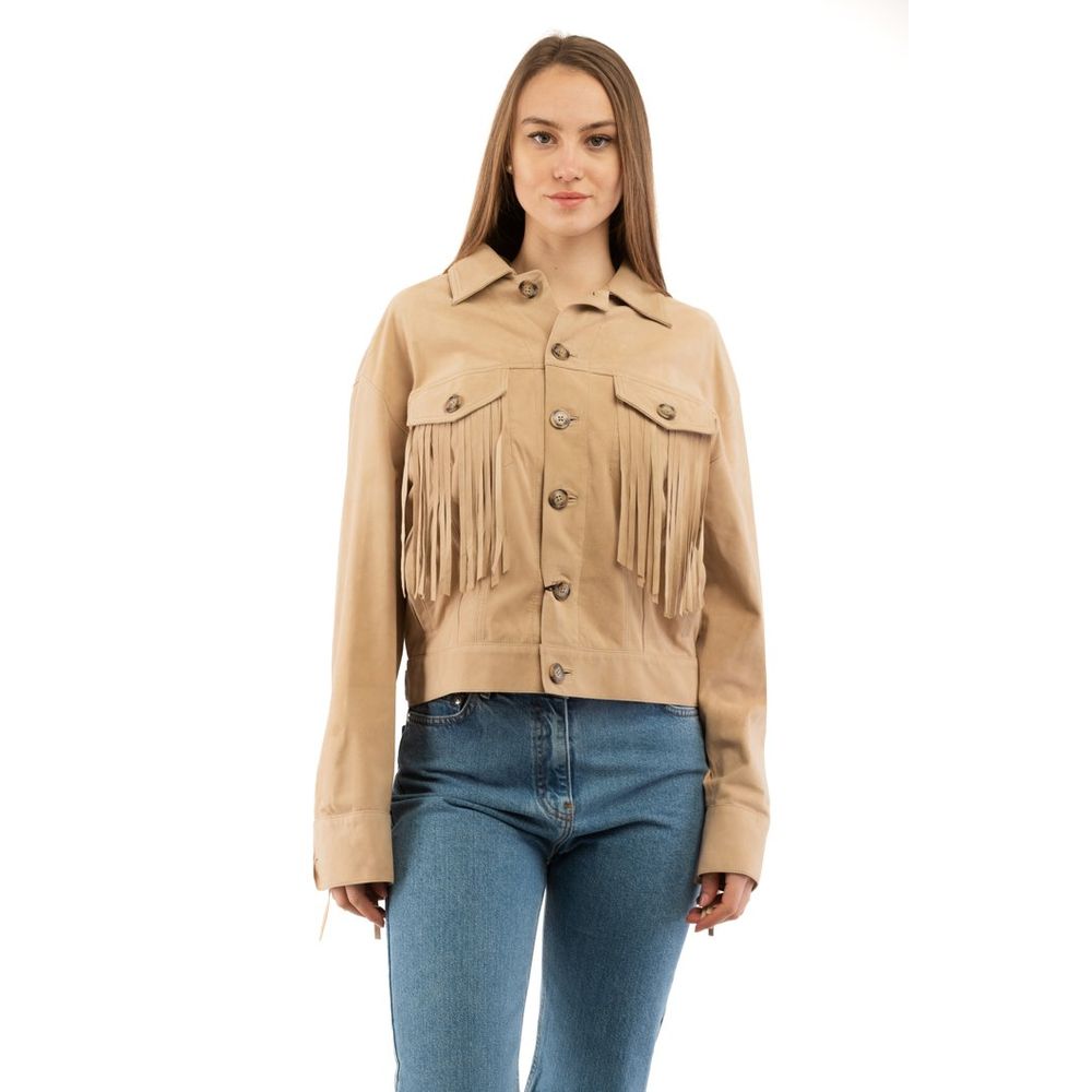 Moschino Beige Cotton Leather Jacket Moschino