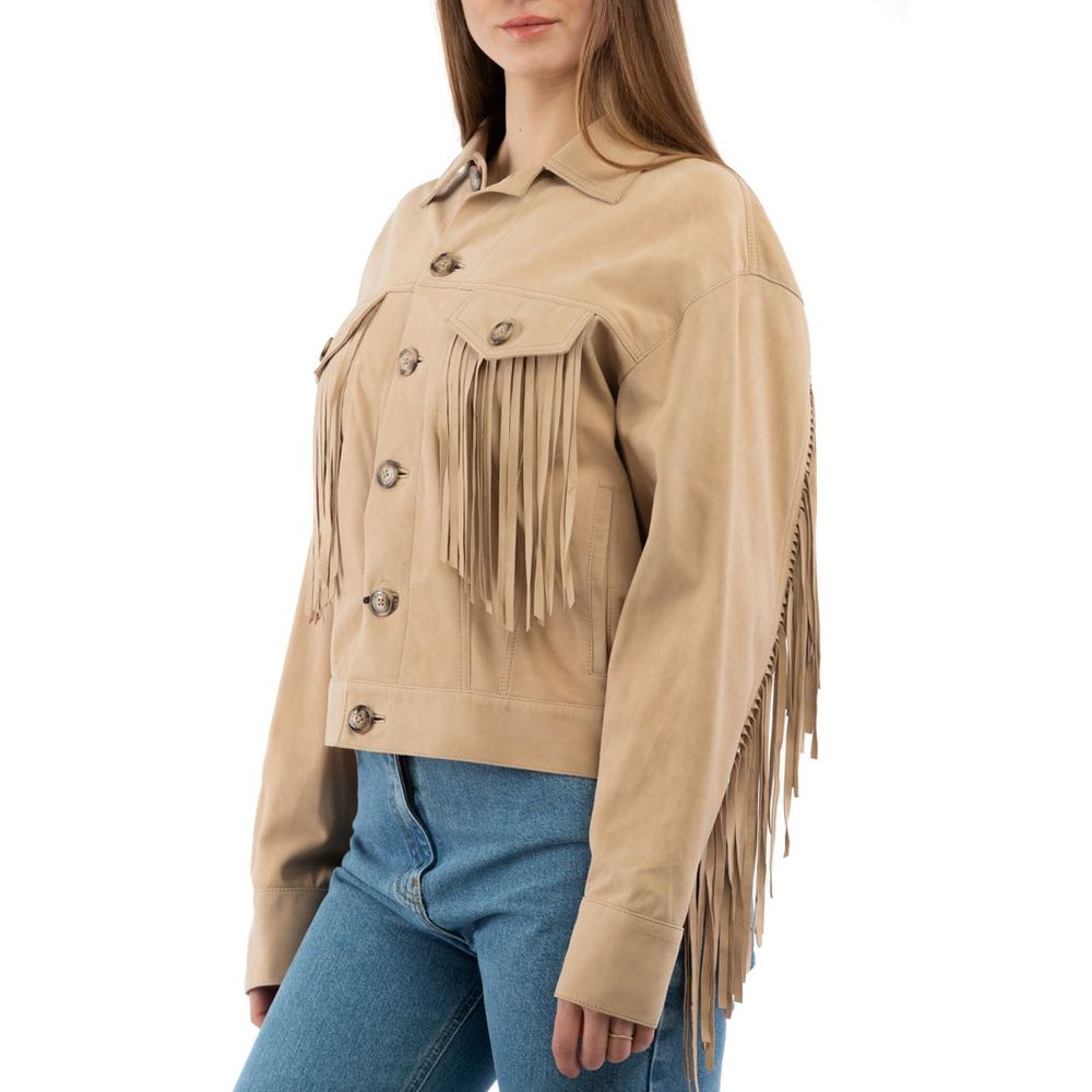 Moschino Beige Cotton Leather Jacket Moschino