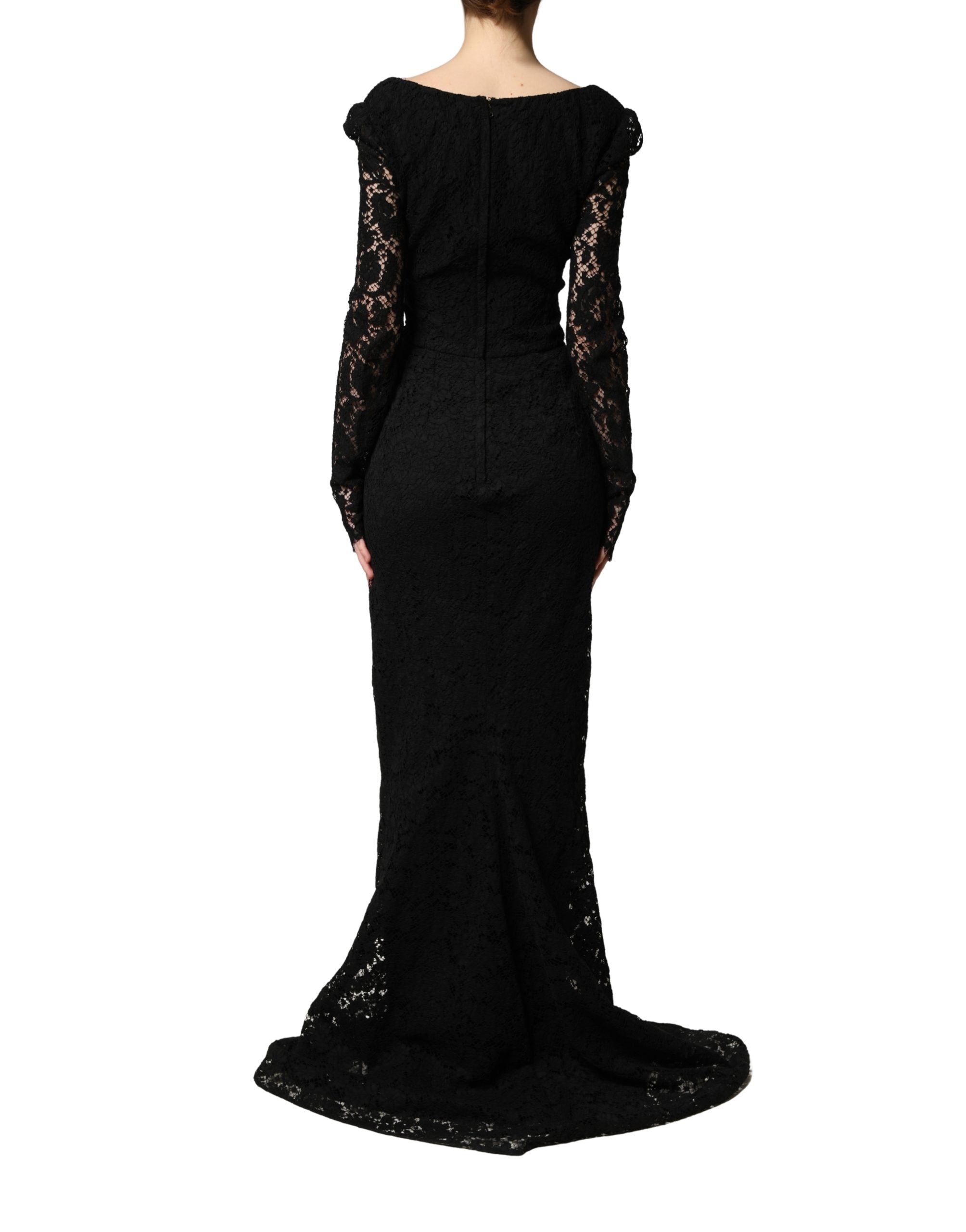 Dolce & Gabbana Black Lace Square Neck LongSleeve Maxi Dress Dolce & Gabbana