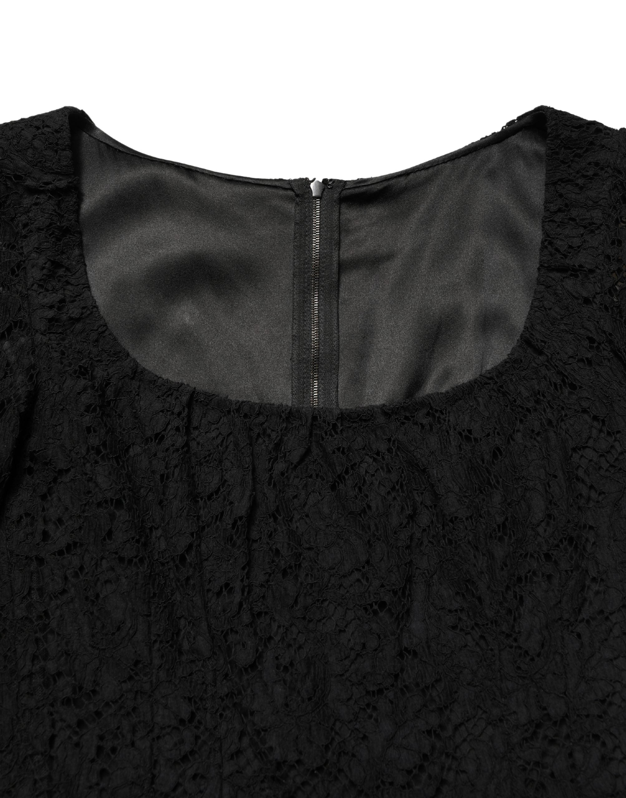 Dolce & Gabbana Black Lace Square Neck LongSleeve Maxi Dress Dolce & Gabbana