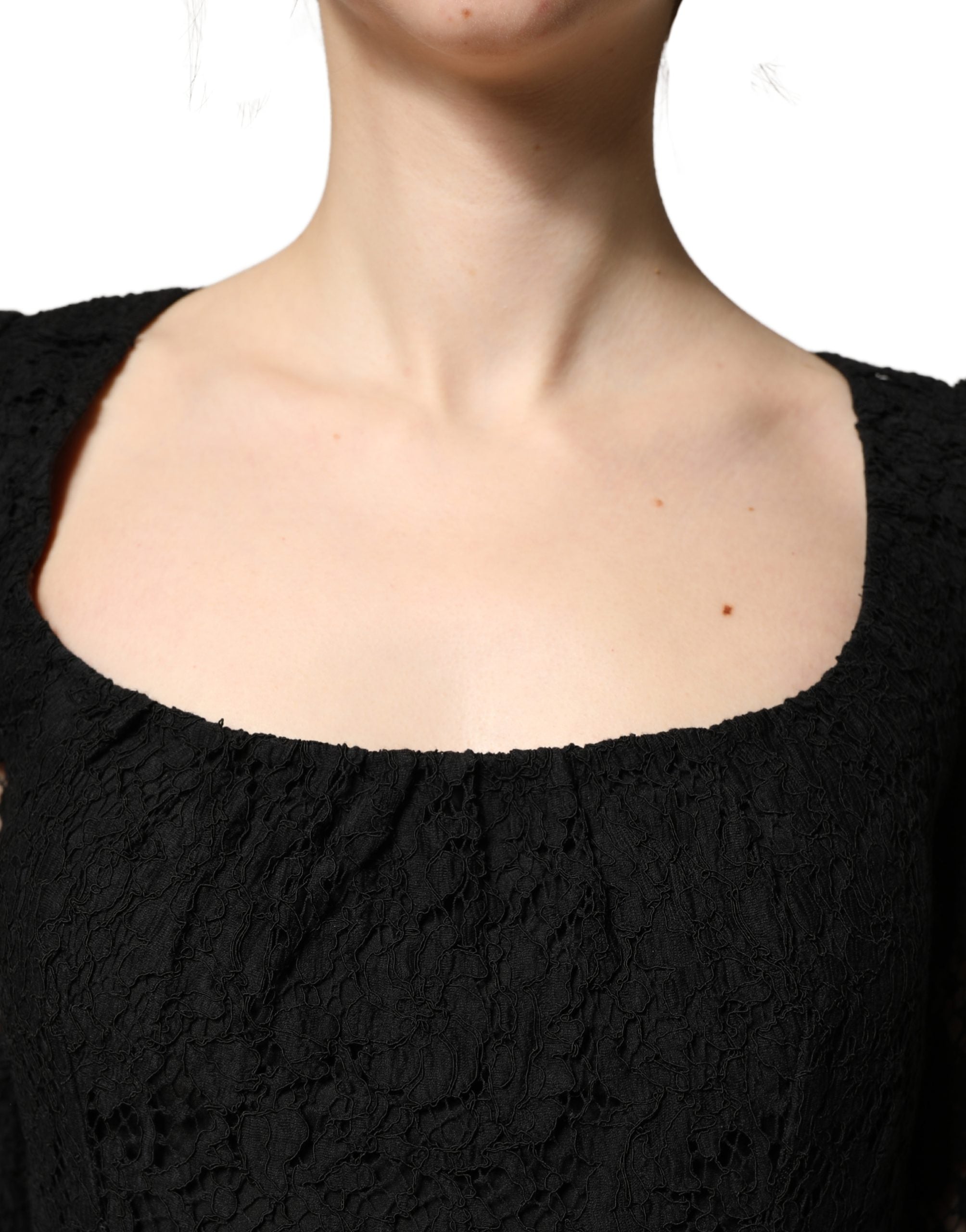 Dolce & Gabbana Black Lace Square Neck LongSleeve Maxi Dress Dolce & Gabbana
