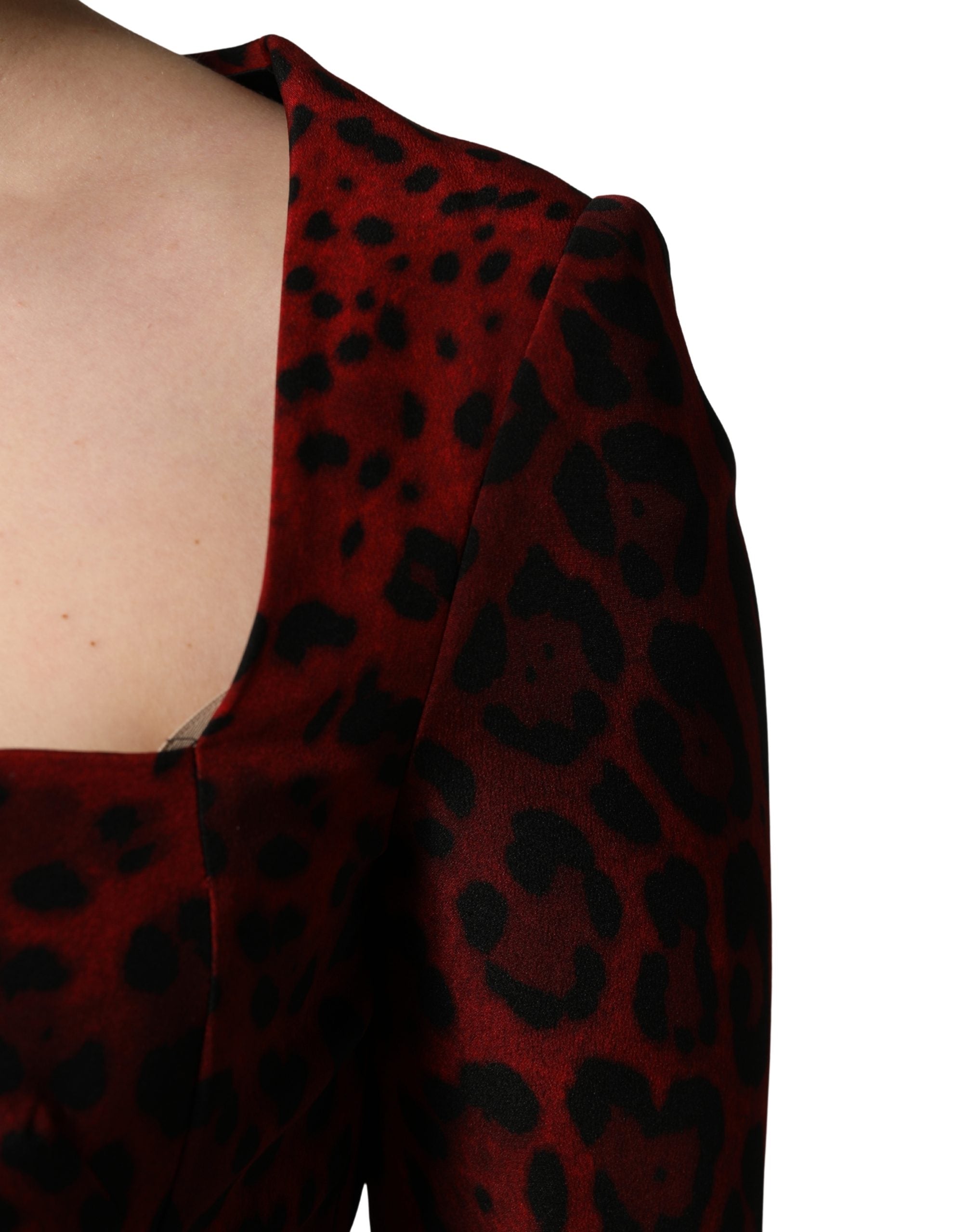 Dolce & Gabbana Red Leopard Print Sheath Long Sleeve Dress Dolce & Gabbana