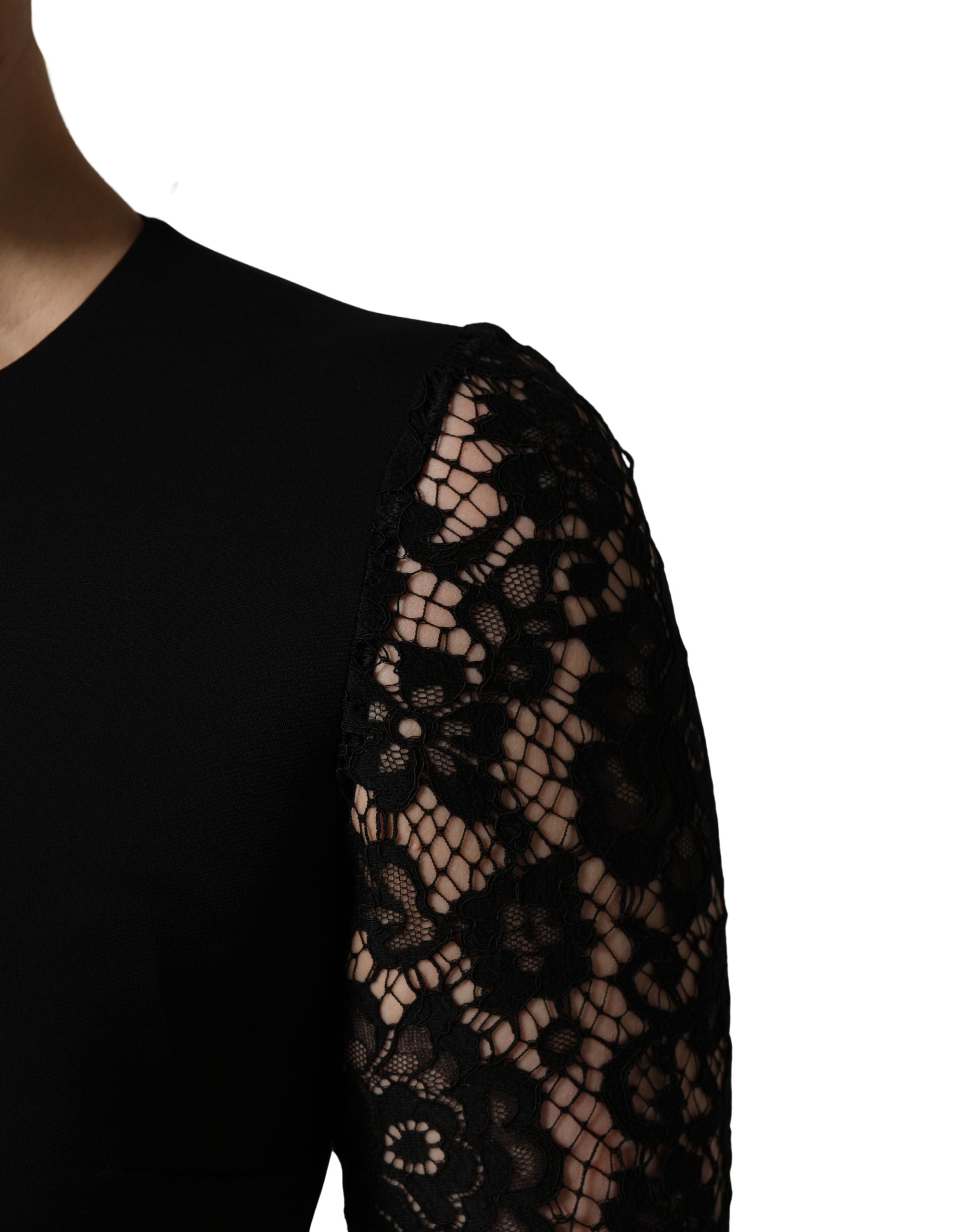 Dolce & Gabbana Black Viscose Lace Long Sleeves Mini Dress Dolce & Gabbana