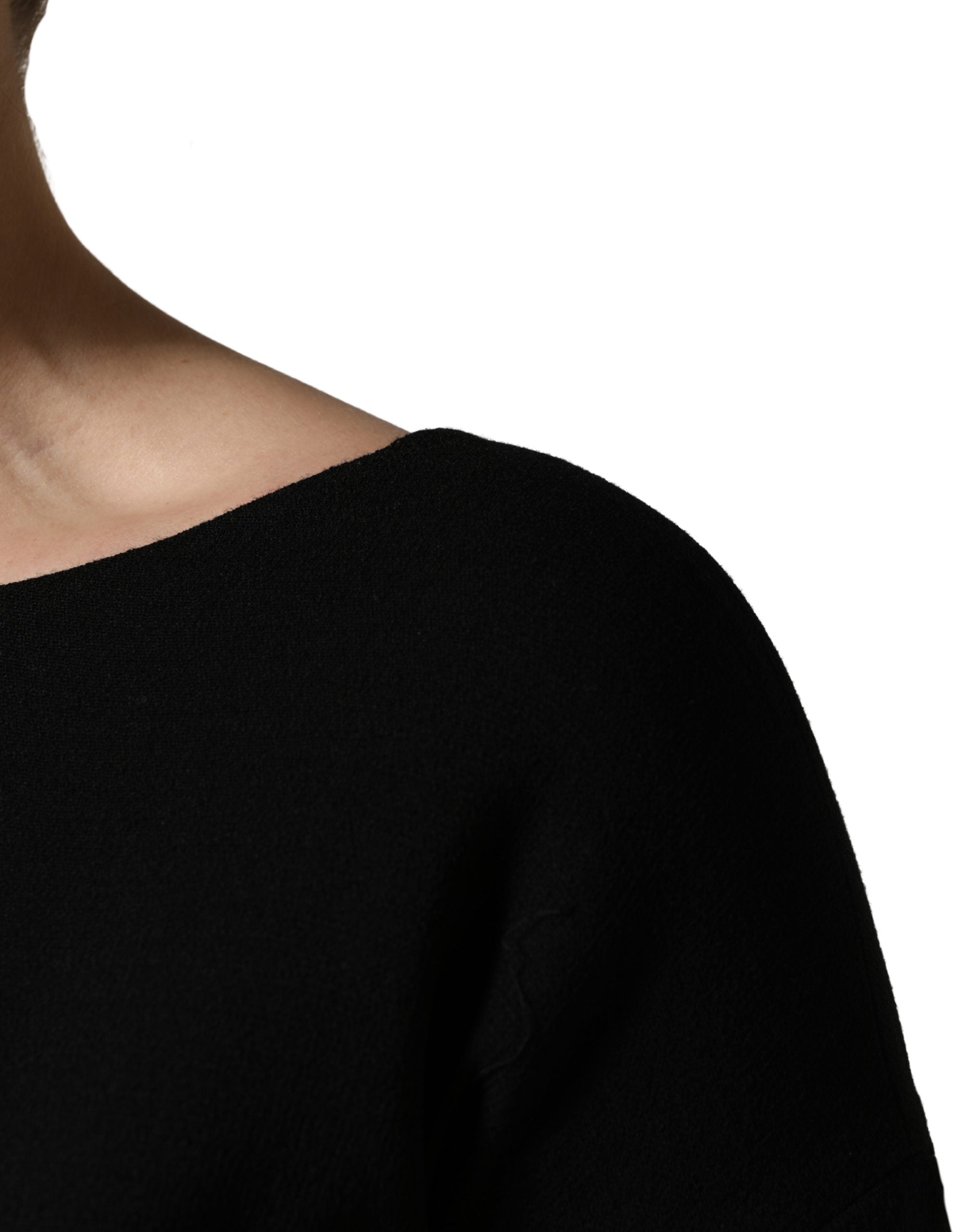 Dolce & Gabbana Black Wool Crepe Long Sleeves Midi Dress Dolce & Gabbana