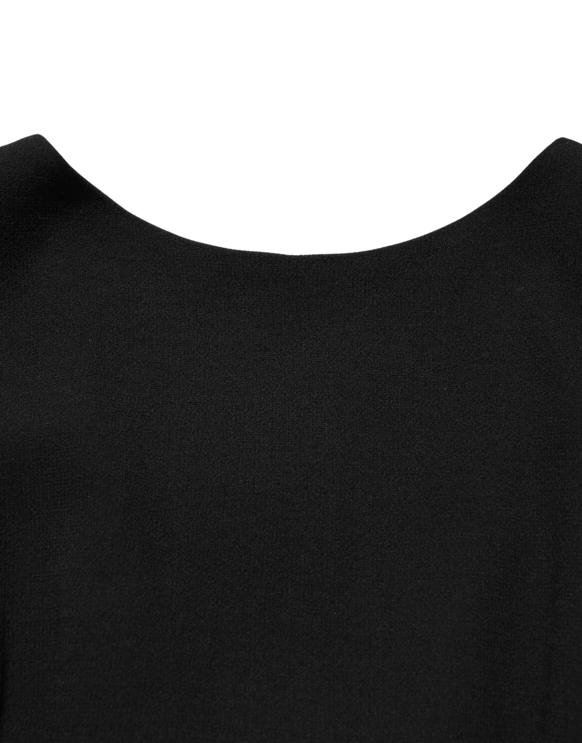 Dolce & Gabbana Black Wool Crepe Long Sleeves Midi Dress Dolce & Gabbana