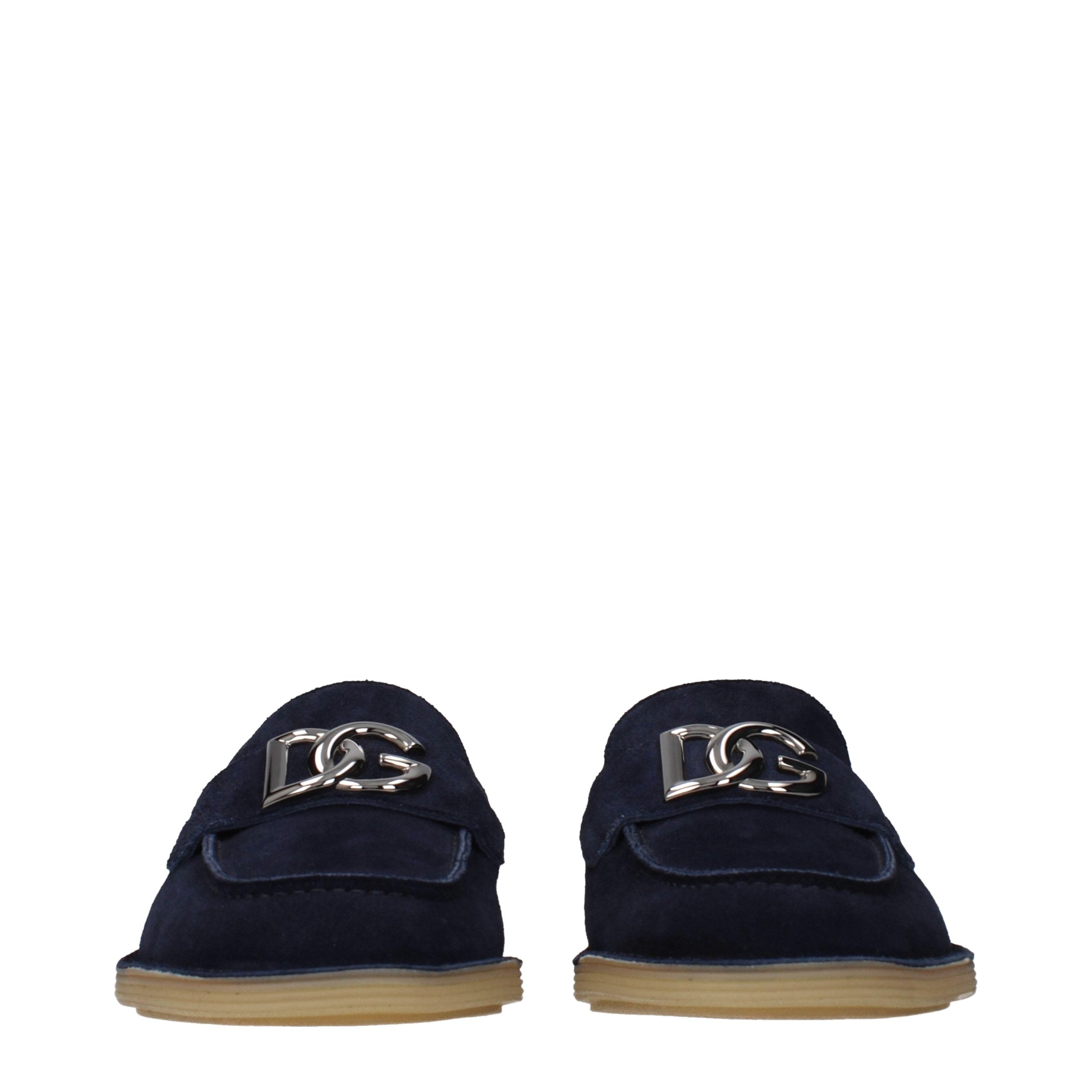 Dolce & Gabbana Blue Leather Slip-On Loafers Dolce & Gabbana