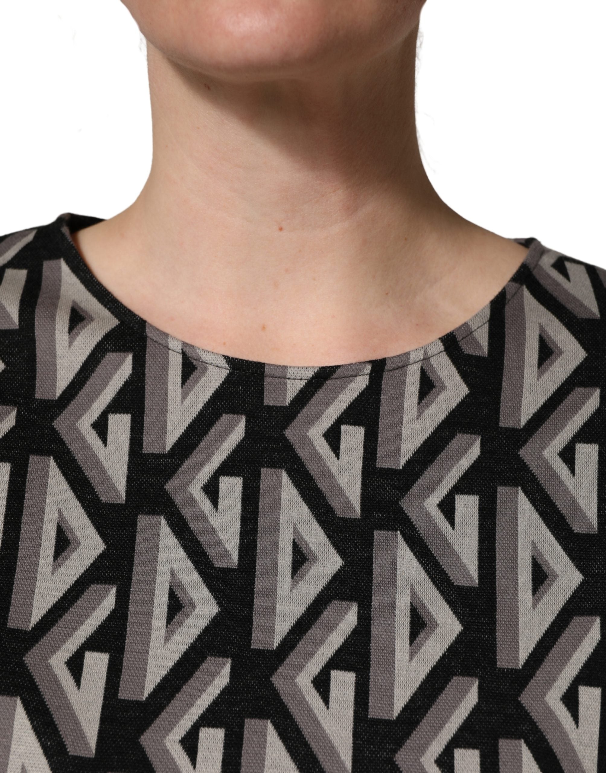Dolce & Gabbana Black Logo Print Cotton Knee Length Dress Dolce & Gabbana