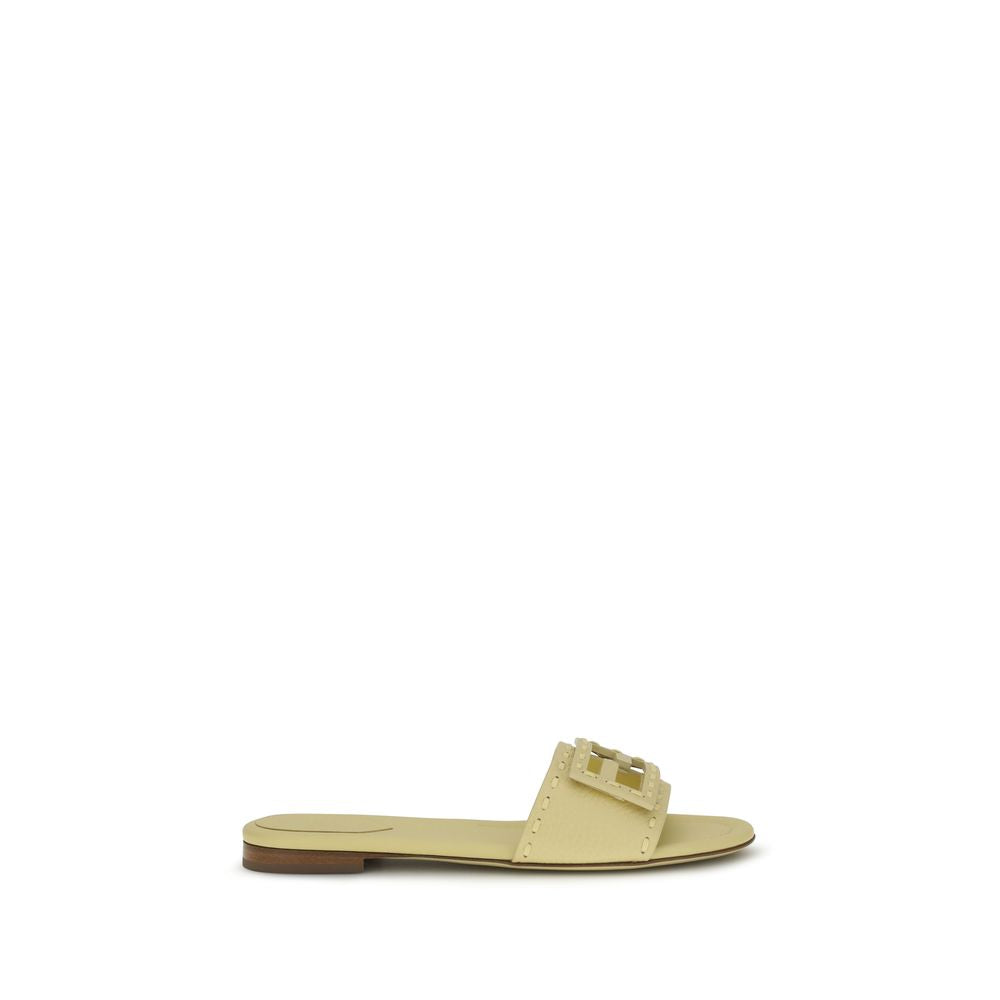 Fendi Beige Calf Leather Bos Taurus Flat Sandals Fendi