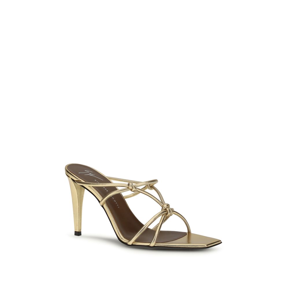 Giuseppe Zanotti Gold Calf Leather Bos Taurus Stiletto Heel Sandals Giuseppe Zanotti