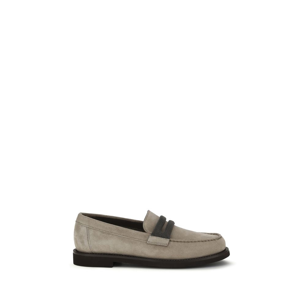 Brunello Cucinelli Gray Calf Leather Bos Taurus Slip-On Loafers Brunello Cucinelli