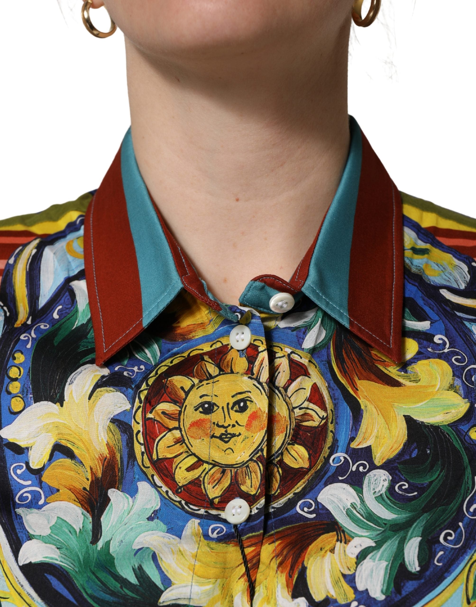 Dolce & Gabbana Multicolor Majolica Print Cotton Blouse Top Dolce & Gabbana