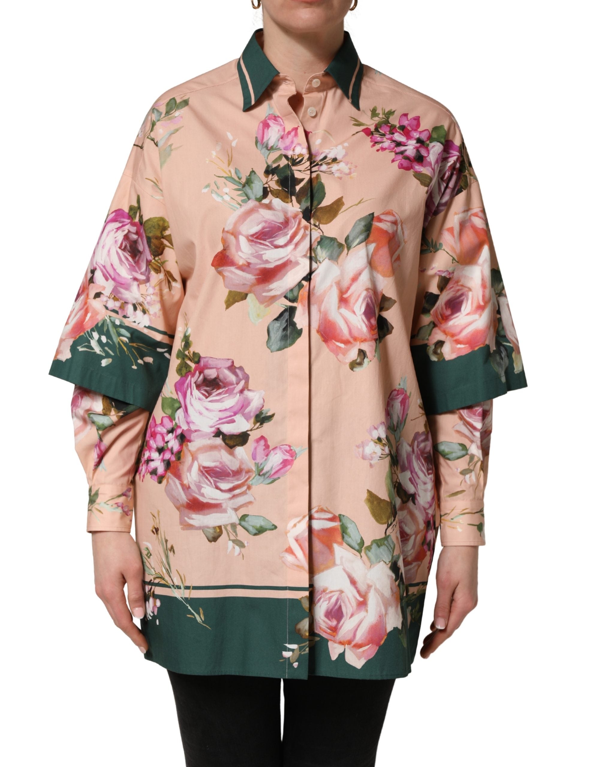 Dolce & Gabbana Pink Floral Cotton Button Front Shirt Top Dolce & Gabbana