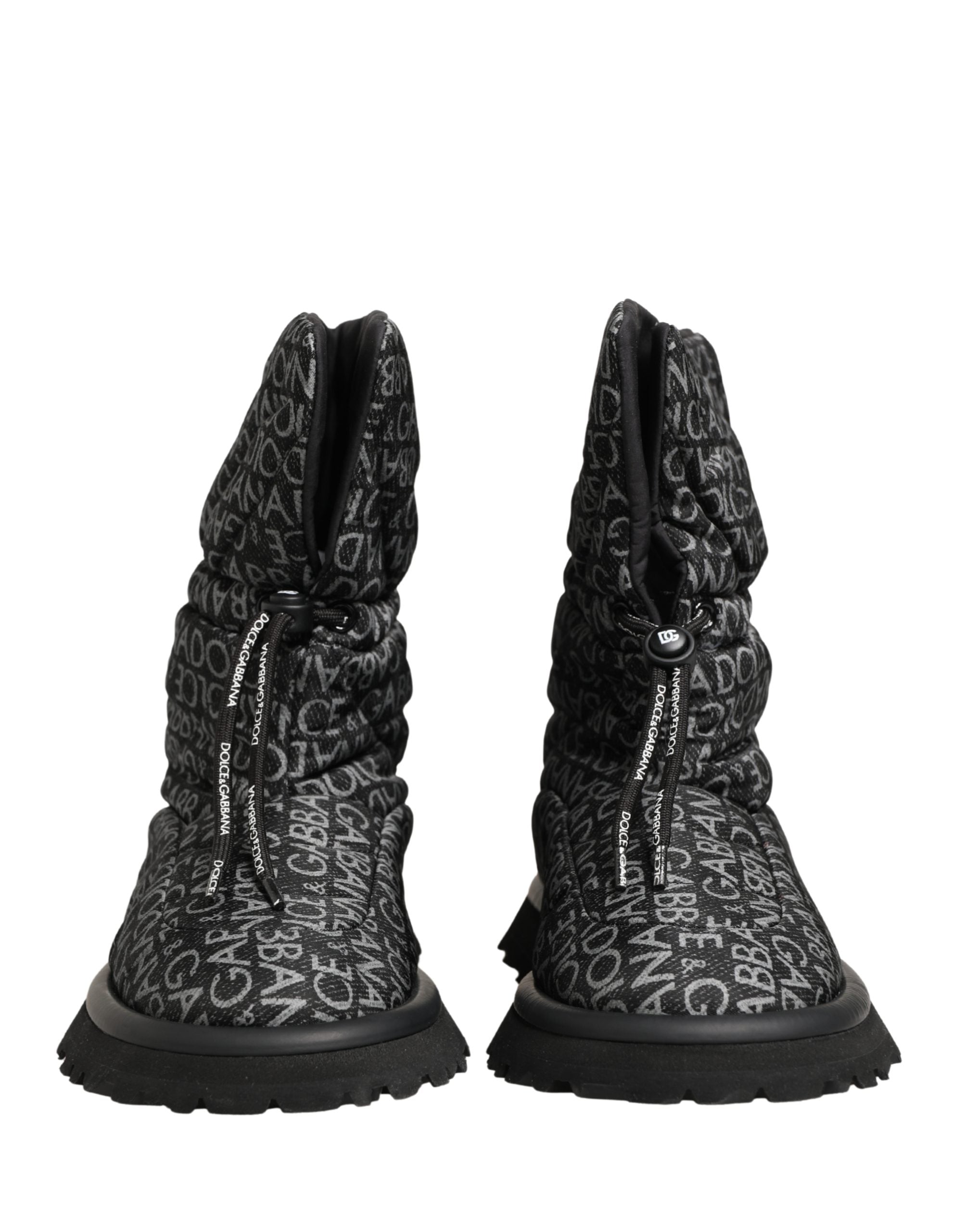 Dolce & Gabbana Black Logo Print Lace Up Snow Boots Shoes Dolce & Gabbana