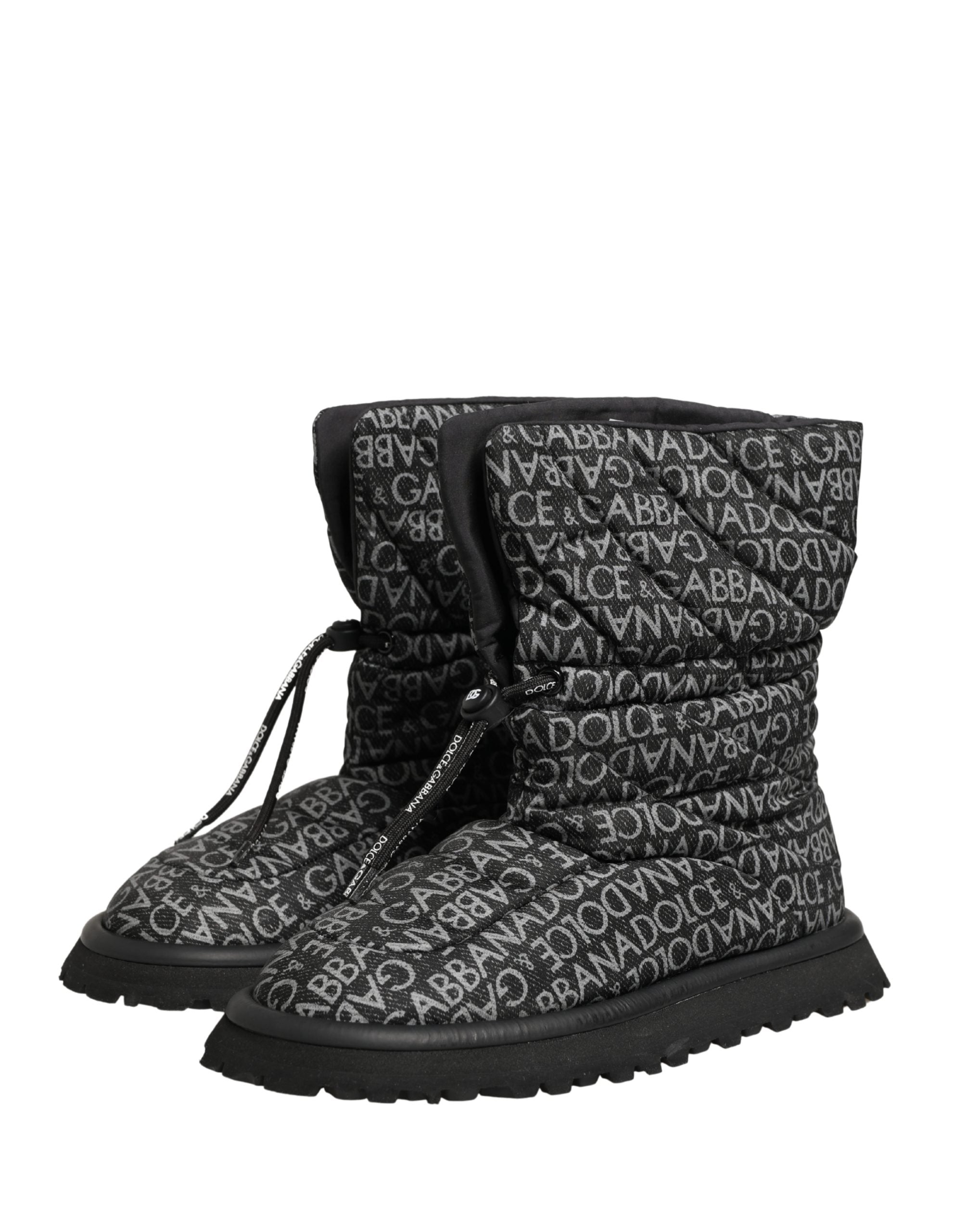 Dolce & Gabbana Black Logo Print Lace Up Snow Boots Shoes Dolce & Gabbana