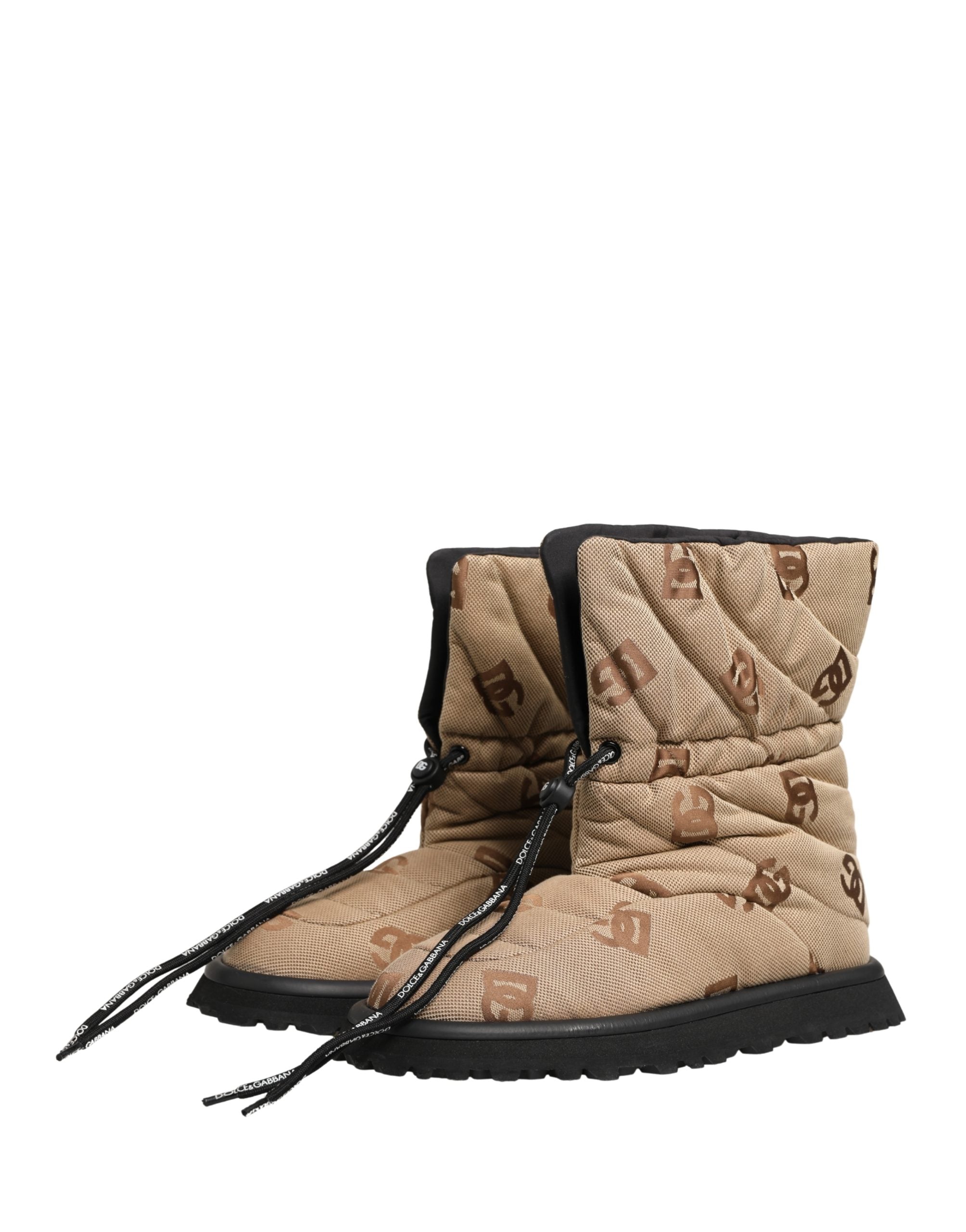 Dolce & Gabbana Brown Logo Print Lace Up Snow Boots Shoes Dolce & Gabbana
