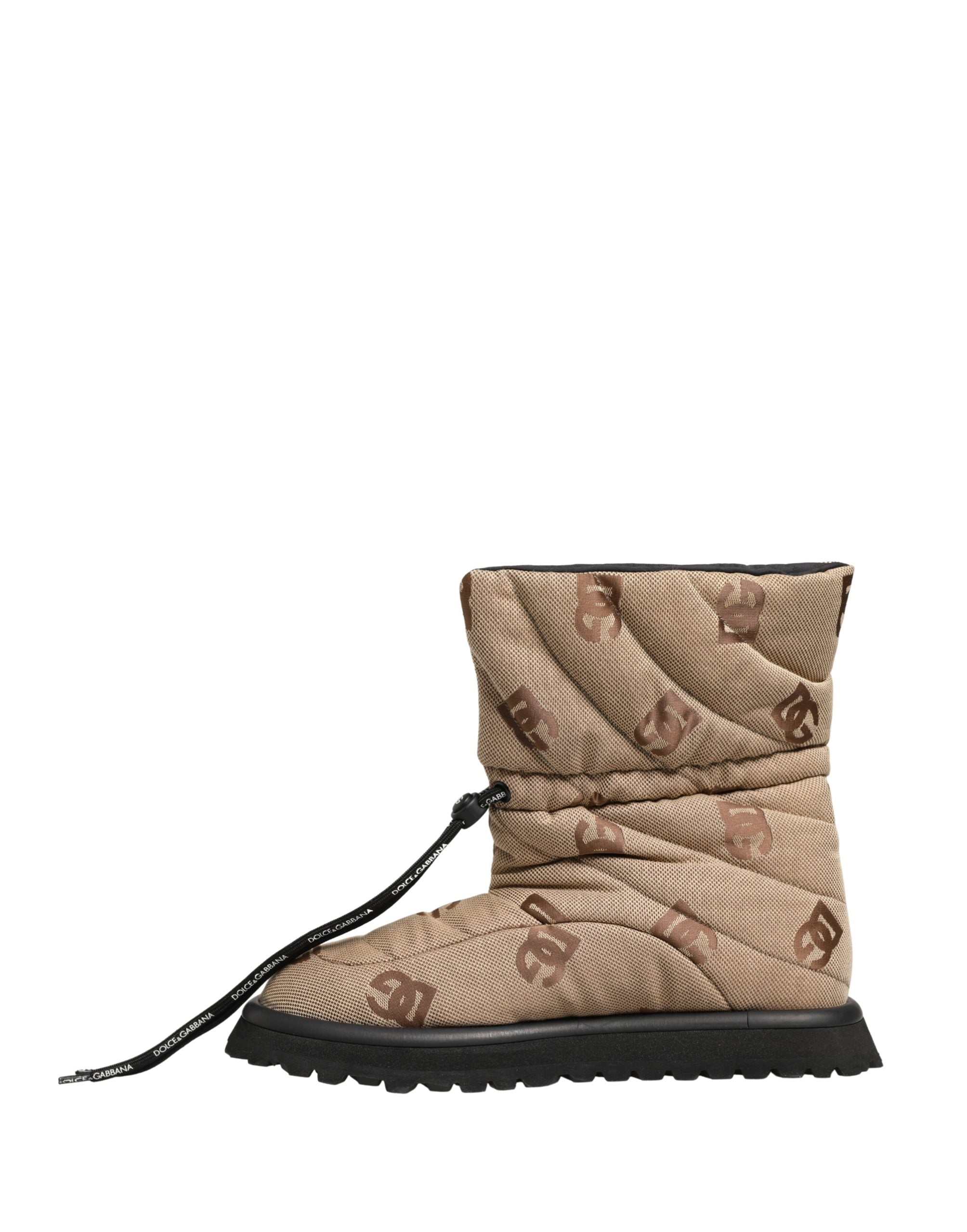 Dolce & Gabbana Brown Logo Print Lace Up Snow Boots Shoes Dolce & Gabbana