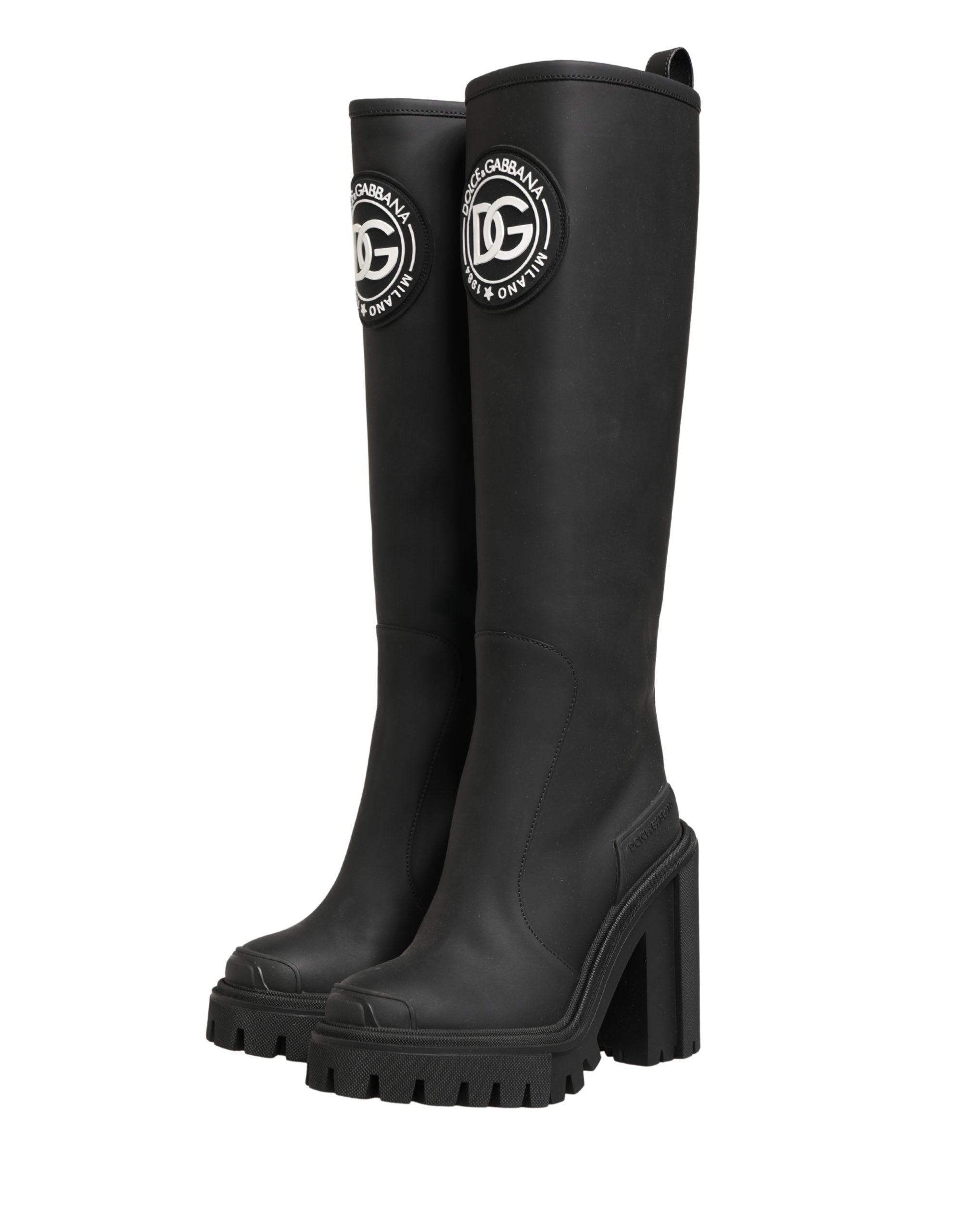 Dolce & Gabbana Black Rubberised Leather High Boots Shoes Dolce & Gabbana