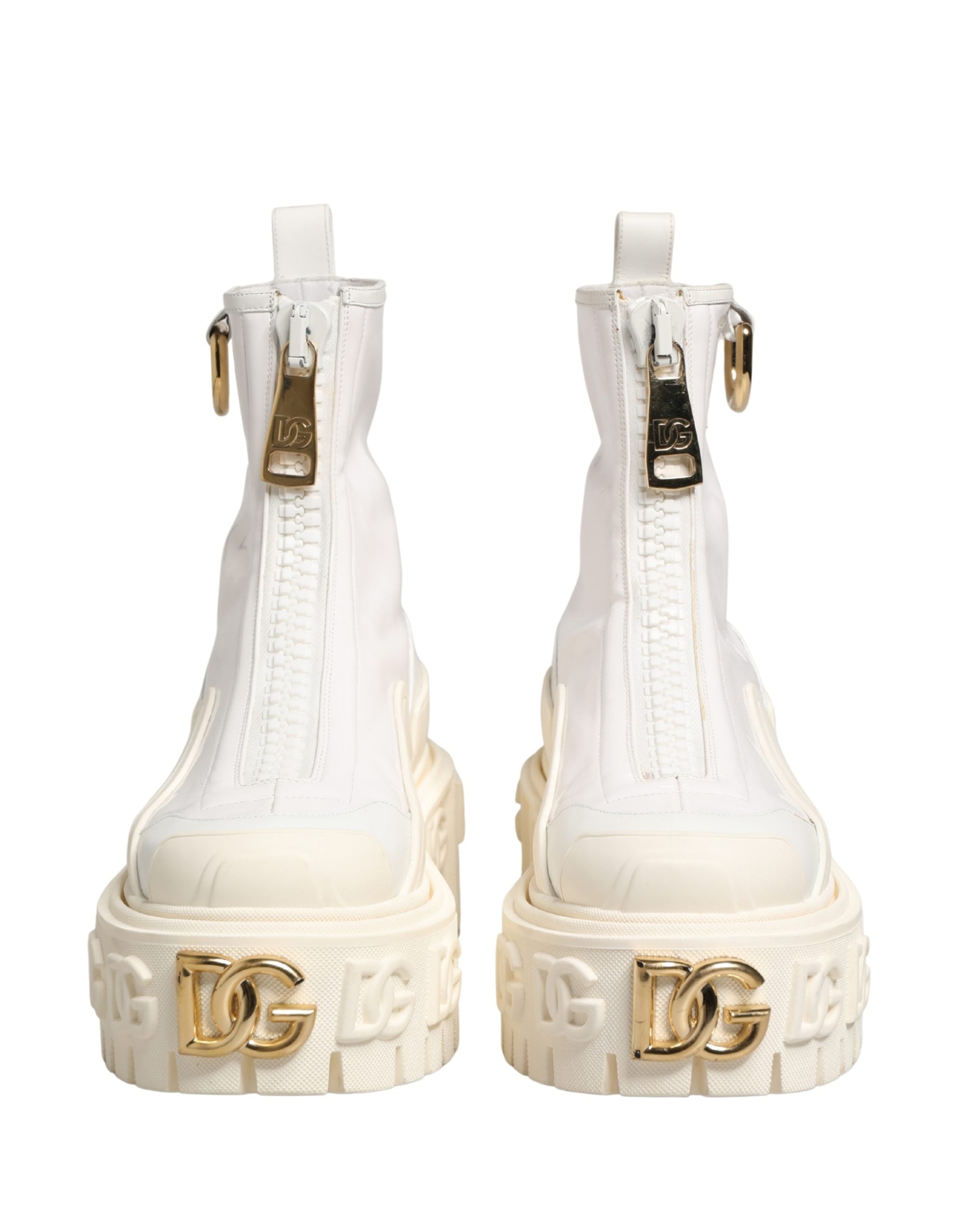 Dolce & Gabbana White Leather Rubber Logo Ankle Boots Shoes Dolce & Gabbana