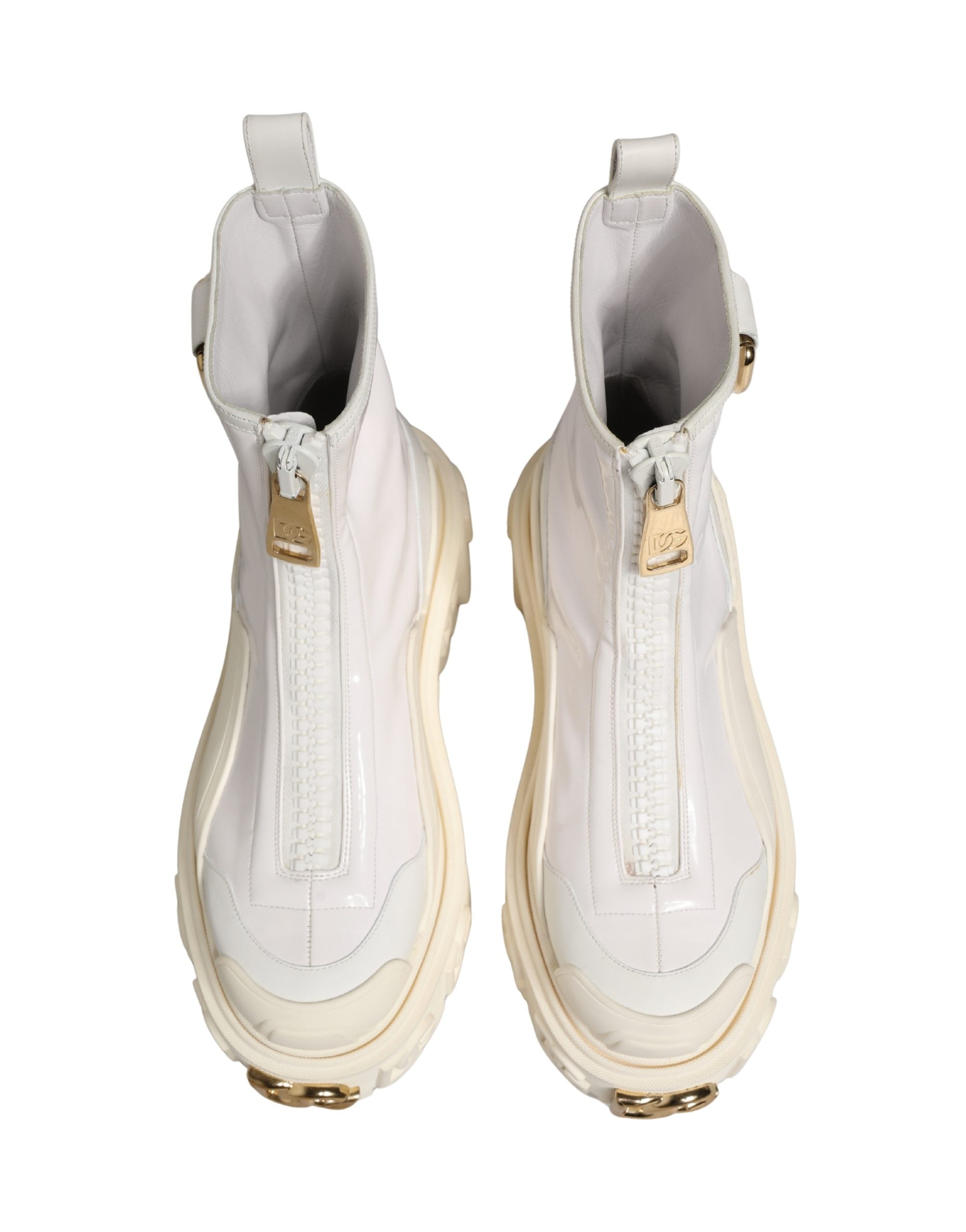 Dolce & Gabbana White Leather Rubber Logo Ankle Boots Shoes Dolce & Gabbana