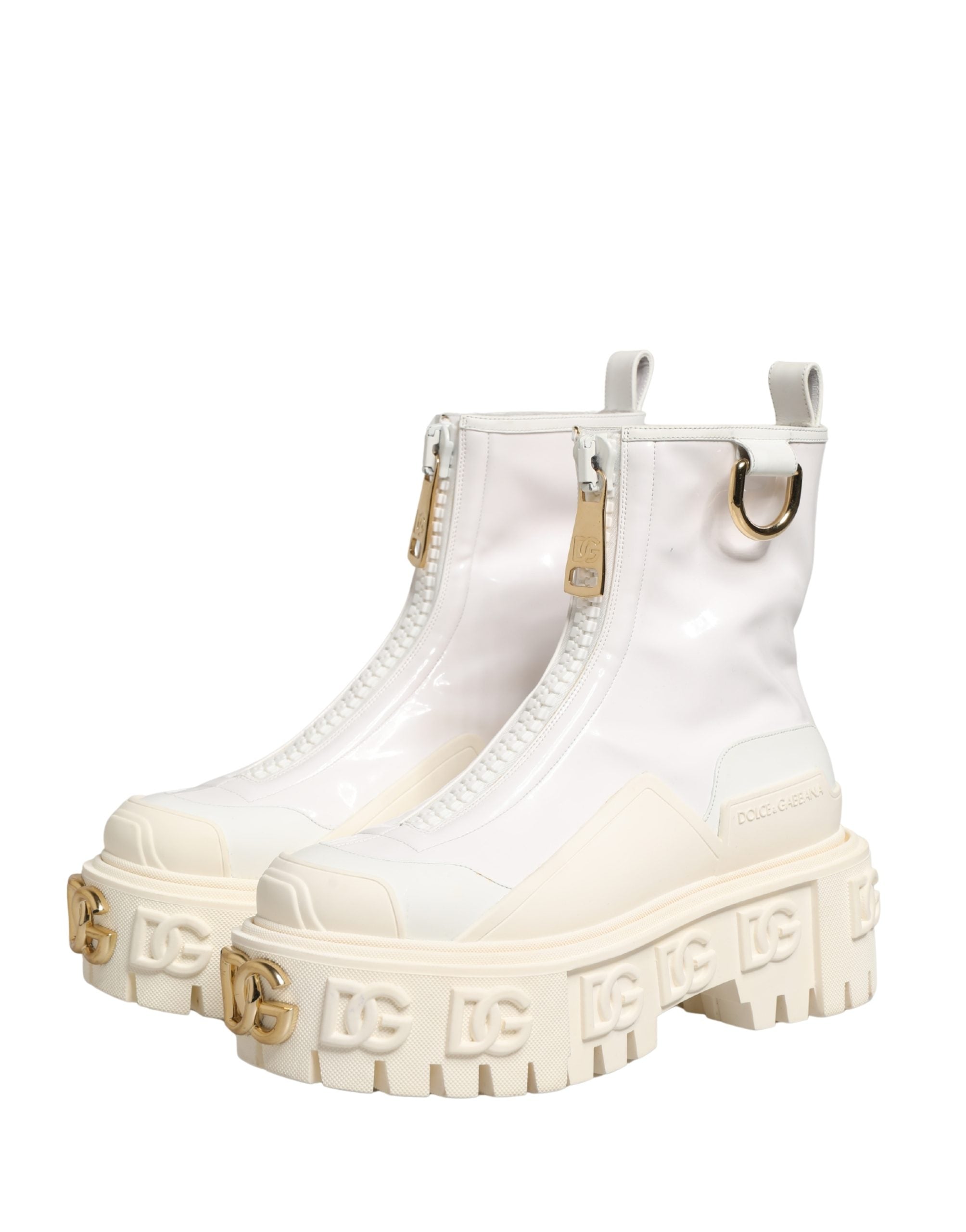 Dolce & Gabbana White Leather Rubber Logo Ankle Boots Shoes Dolce & Gabbana