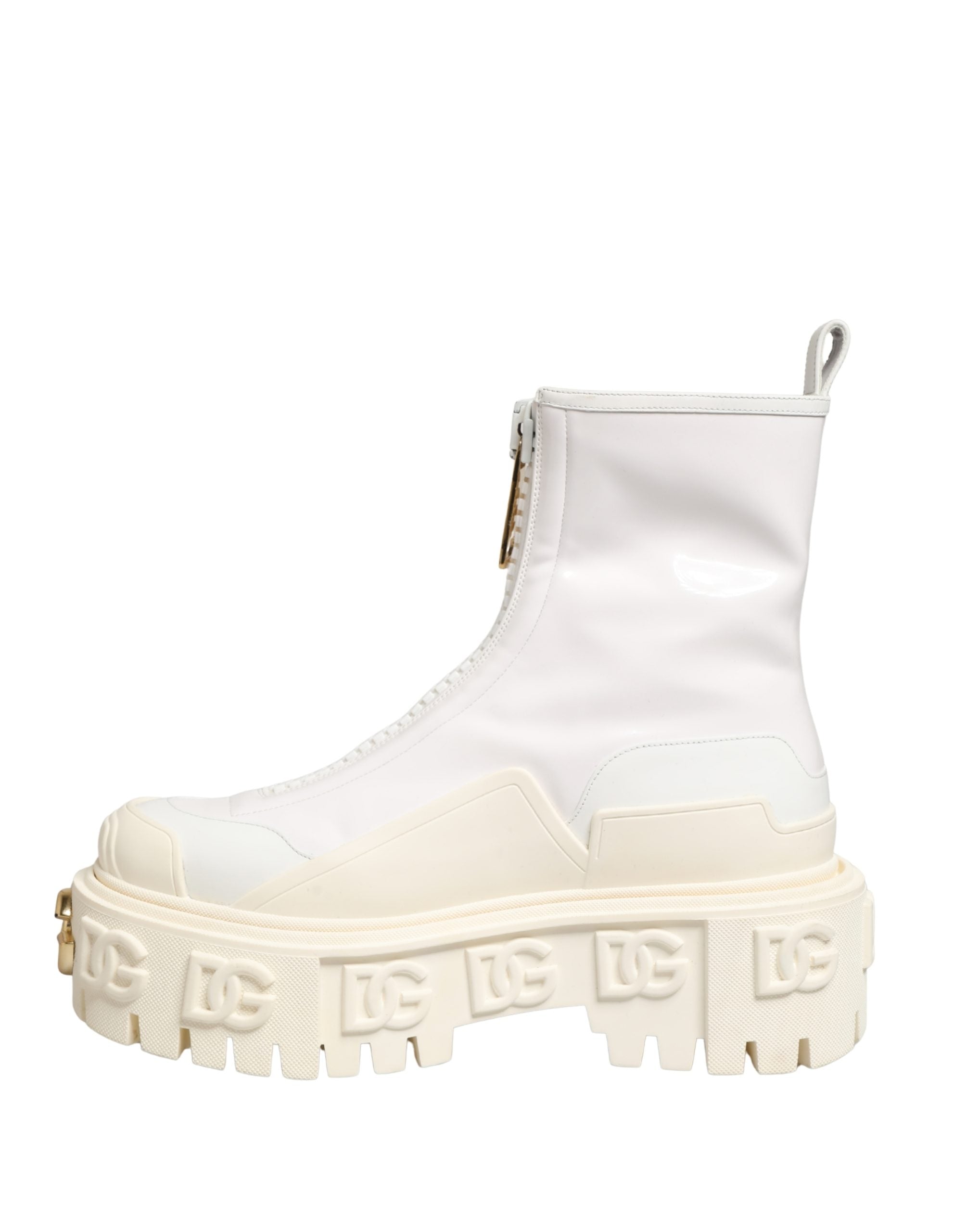 Dolce & Gabbana White Leather Rubber Logo Ankle Boots Shoes Dolce & Gabbana