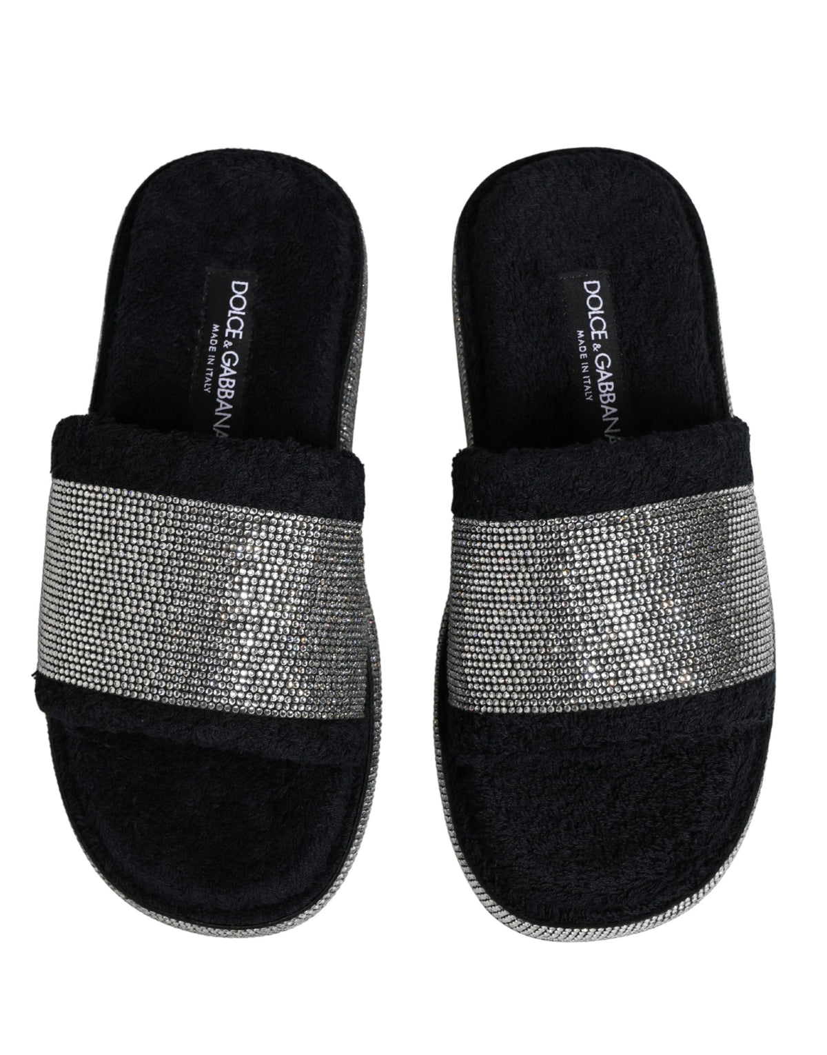 Dolce & Gabbana Black Crystal Embellished Platform Slides Shoes