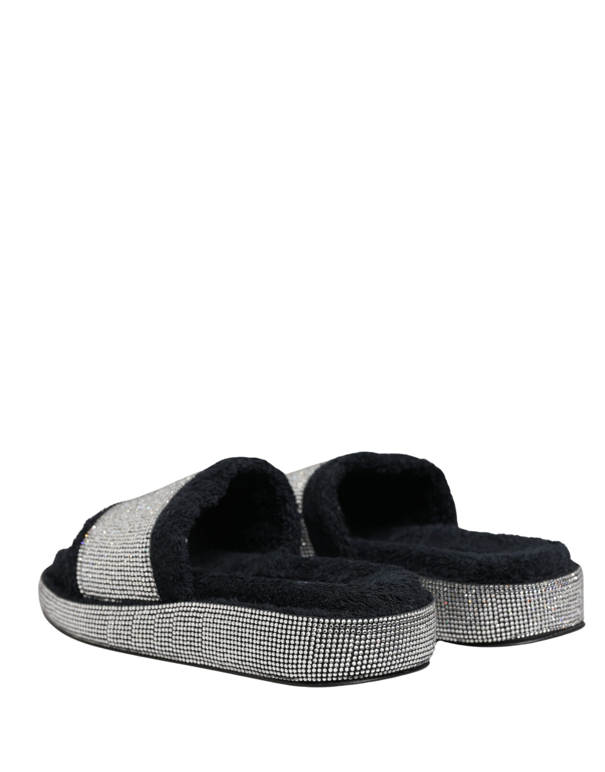 Dolce & Gabbana Black Crystal Embellished Platform Slides Shoes Dolce & Gabbana