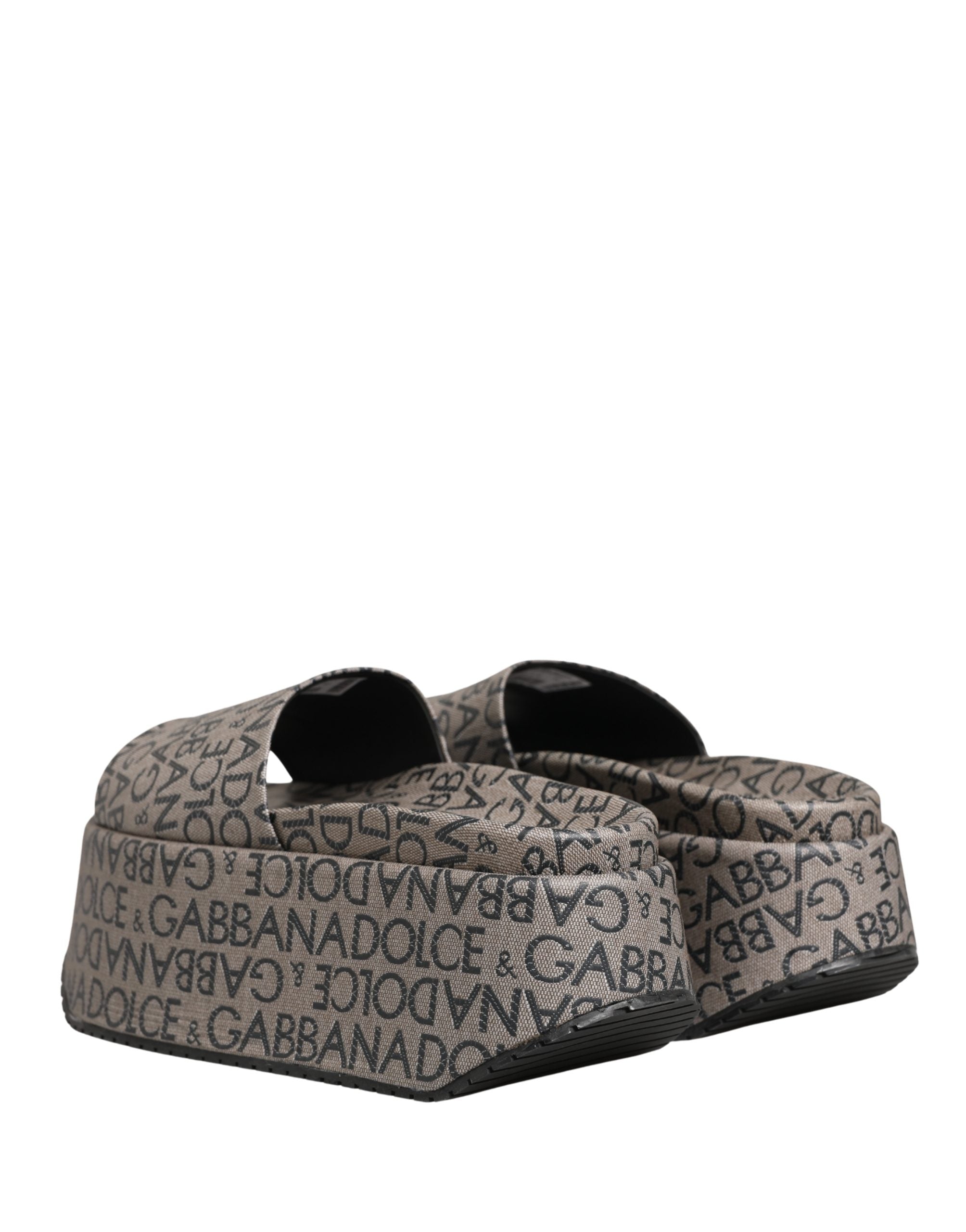 Dolce & Gabbana Gray Leather Monogram Logo Sandals Shoes Dolce & Gabbana