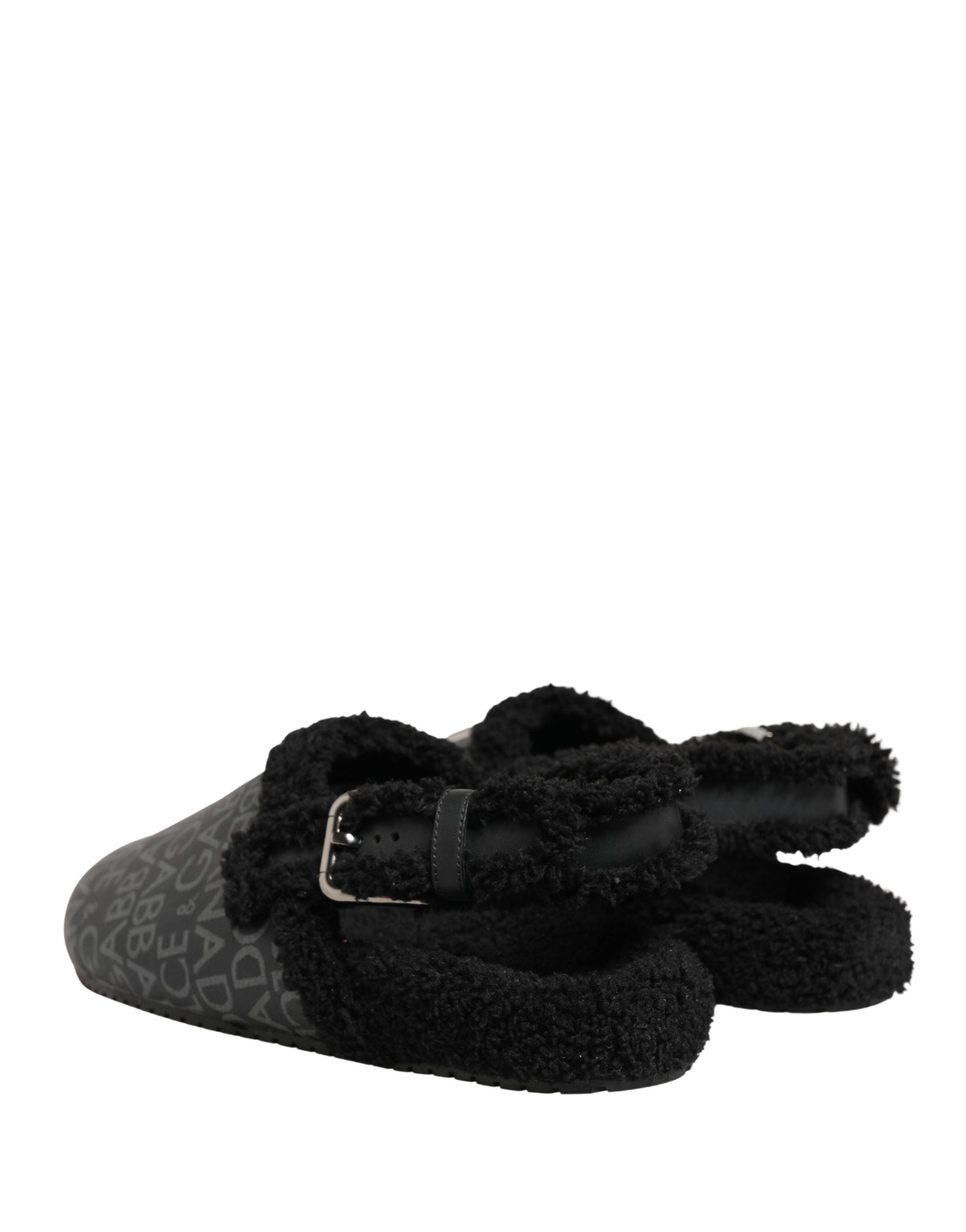 Dolce & Gabbana Gray Faux Fur Jacquard Mules Sandals Shoes Dolce & Gabbana