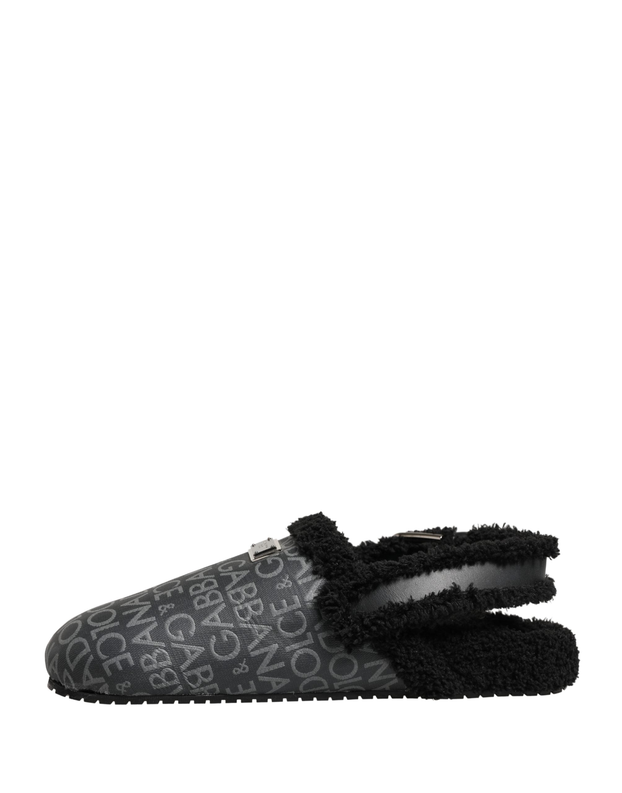 Dolce & Gabbana Gray Faux Fur Jacquard Mules Sandals Shoes Dolce & Gabbana