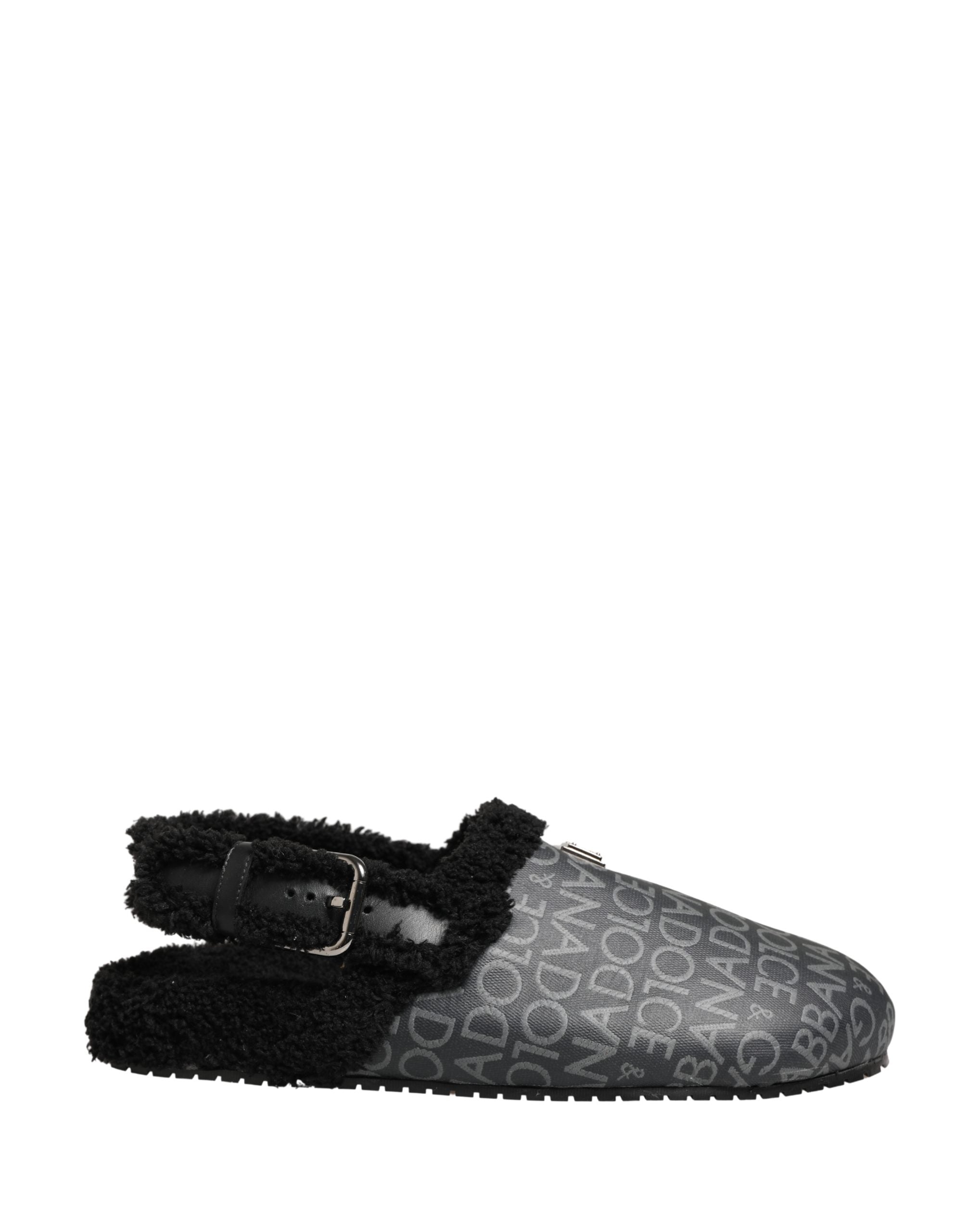 Dolce & Gabbana Gray Faux Fur Jacquard Mules Sandals Shoes Dolce & Gabbana