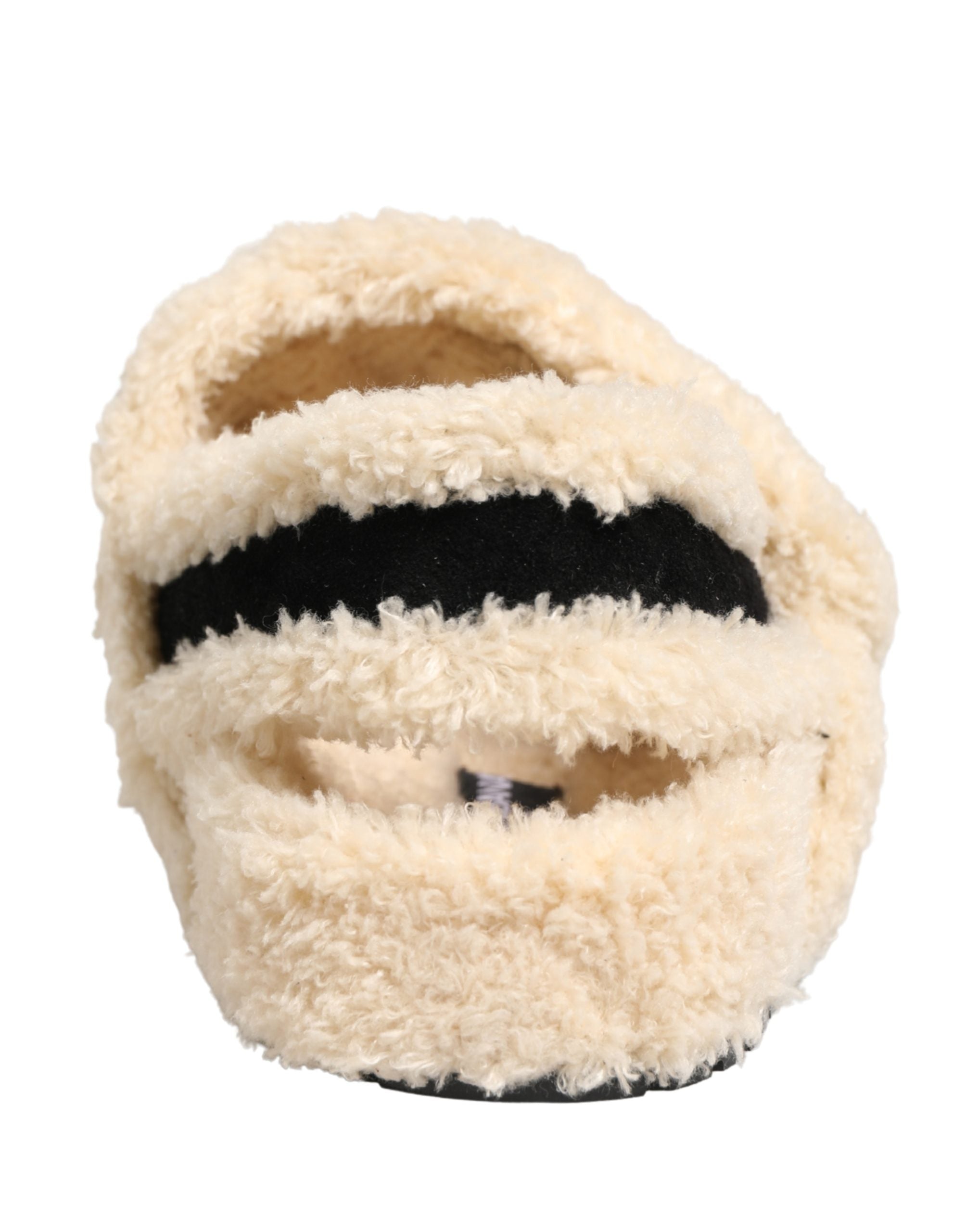 Dolce & Gabbana Beige Black Faux Fur Flats Men Sandals Shoes Dolce & Gabbana