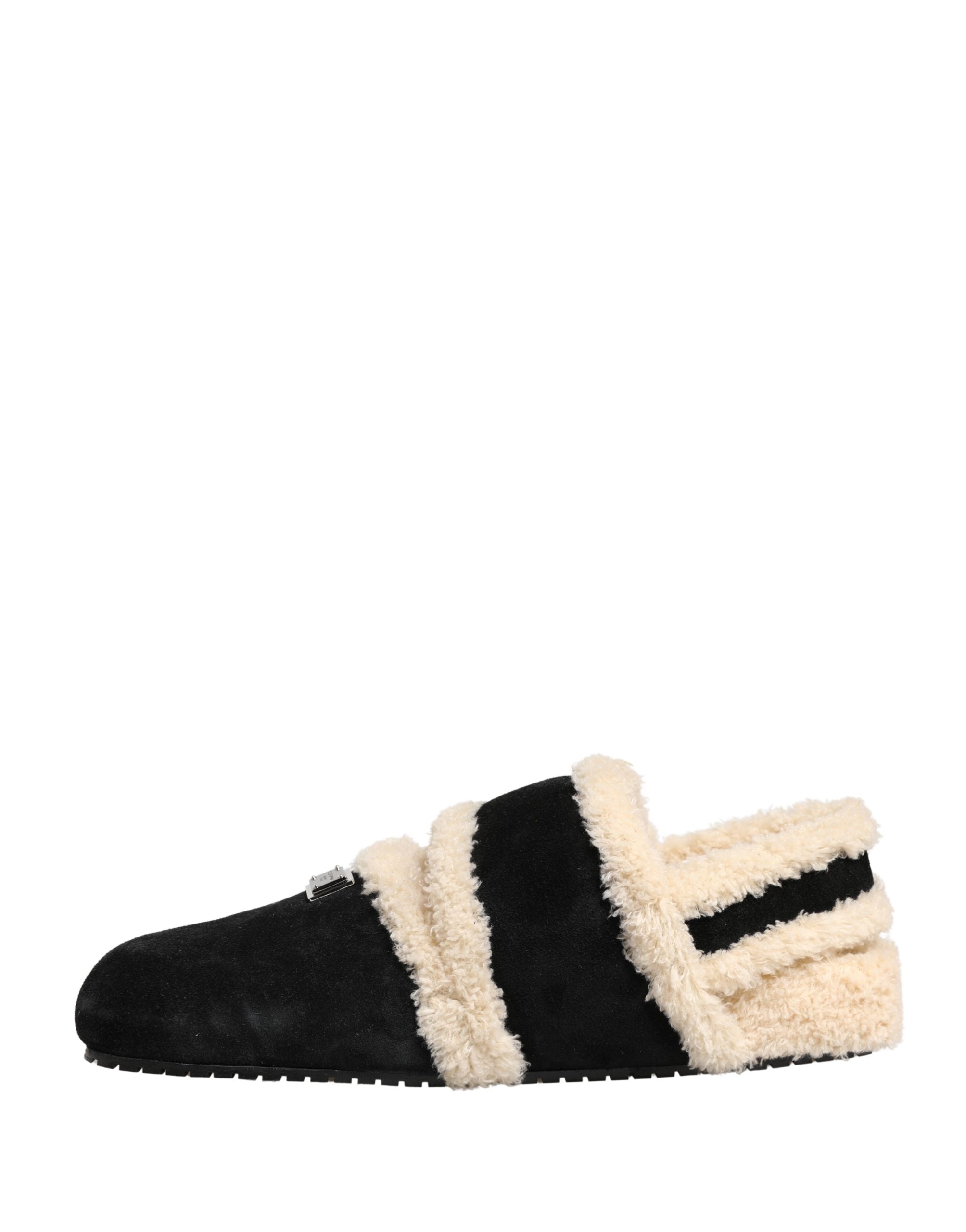 Dolce & Gabbana Beige Black Faux Fur Flats Men Sandals Shoes Dolce & Gabbana