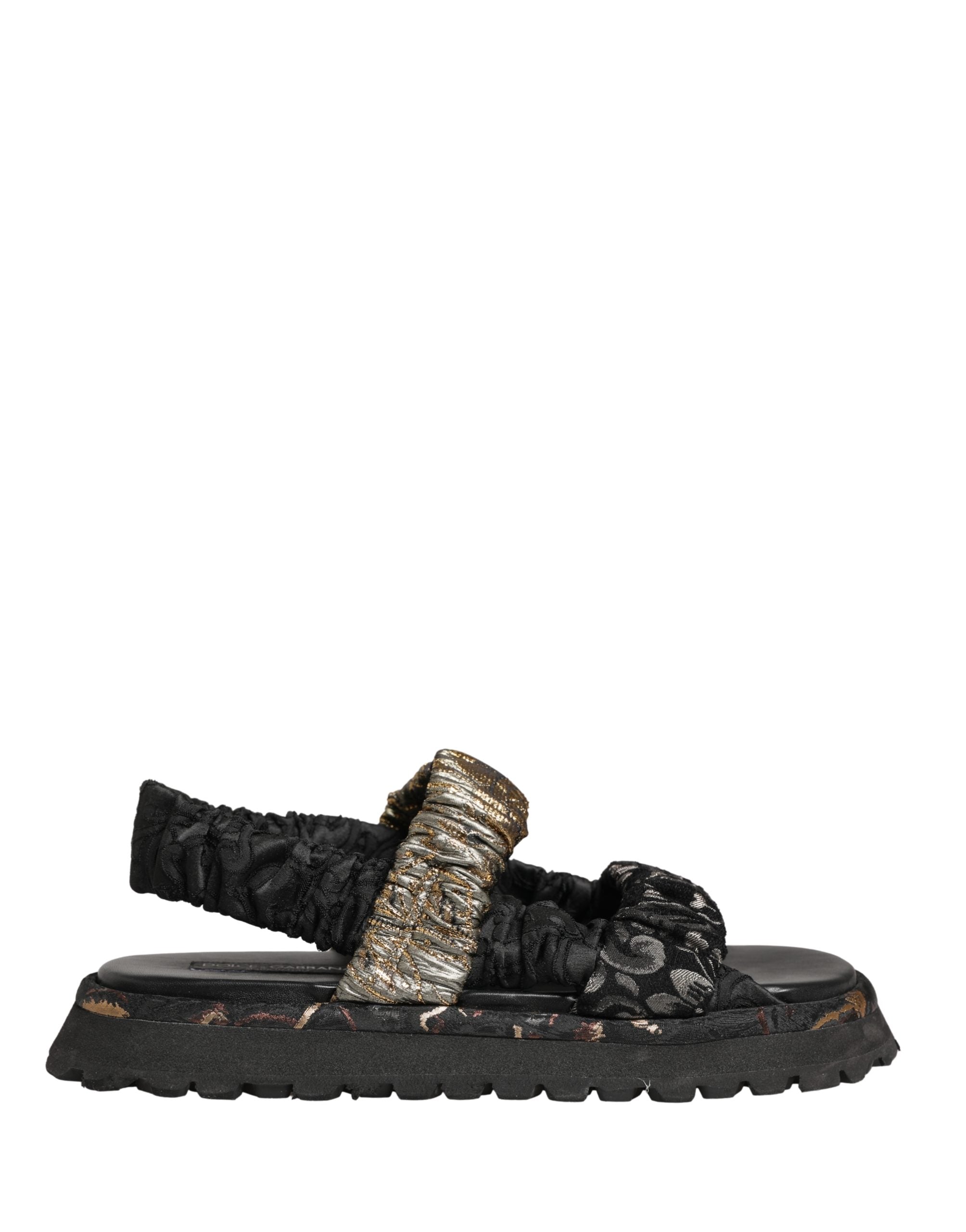 Dolce & Gabbana Black Ruching Detail Flats Men Sandals Shoes Dolce & Gabbana