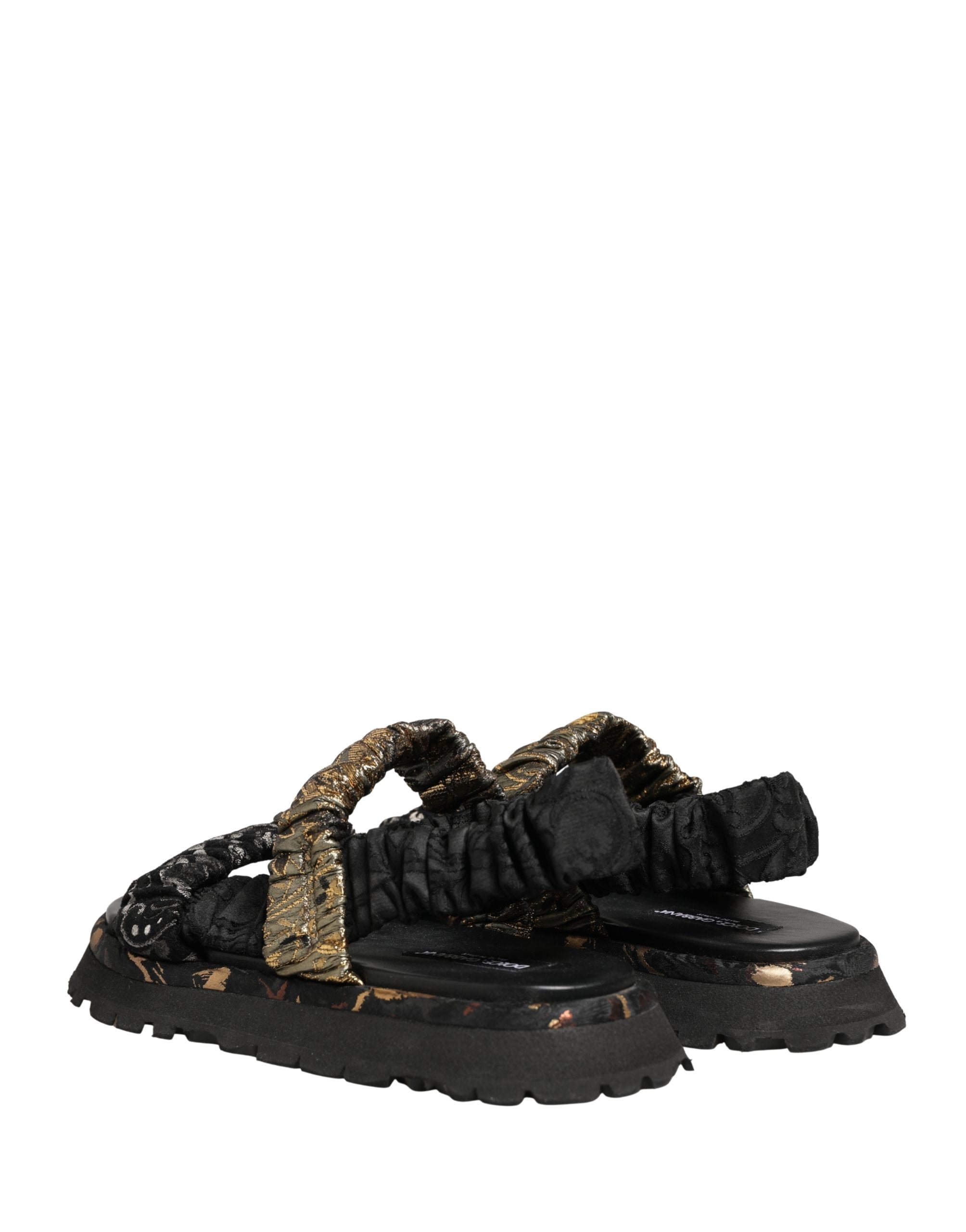 Dolce & Gabbana Black Ruching Detail Flats Men Sandals Shoes Dolce & Gabbana