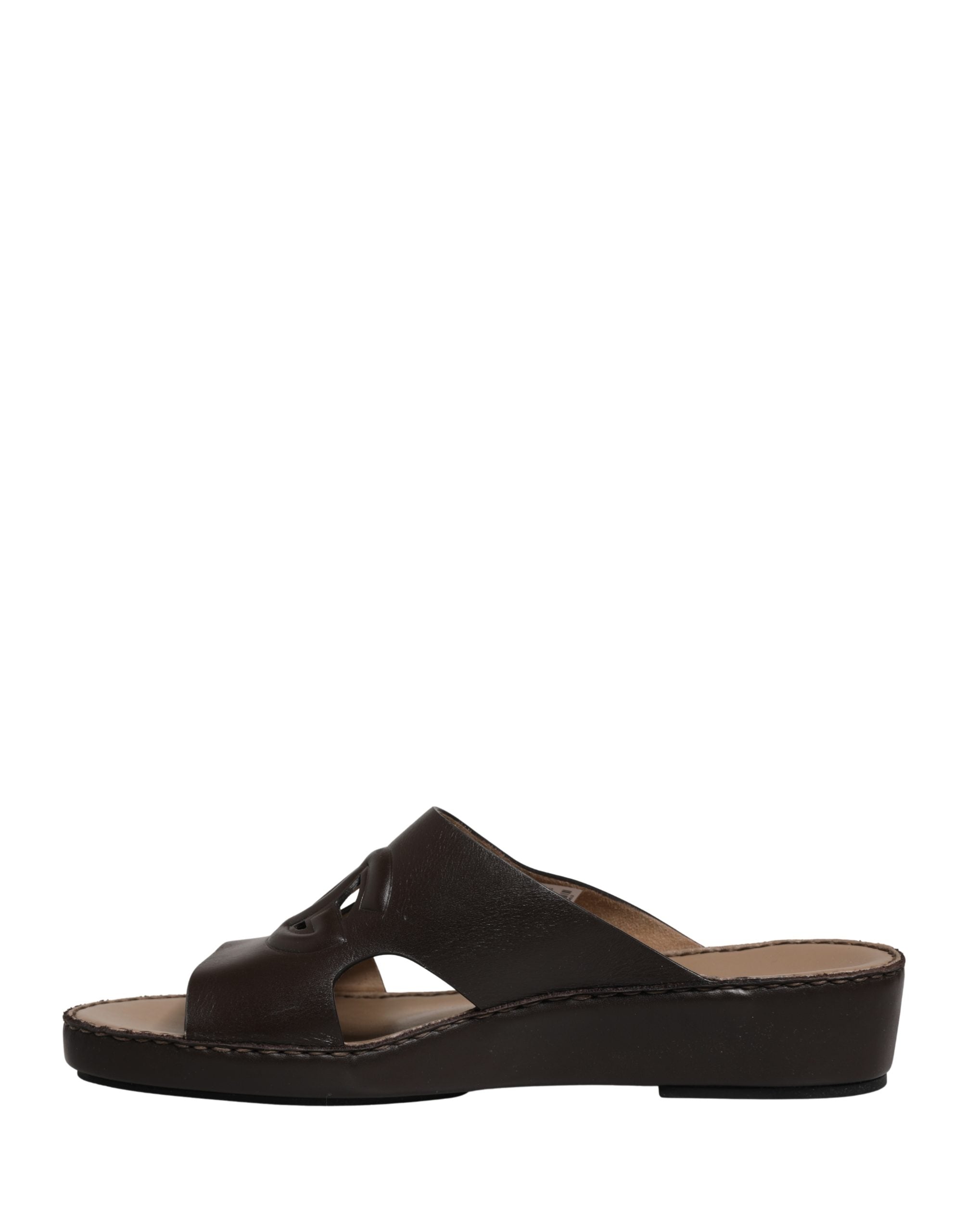 Dolce & Gabbana Brown Leather Cutout DG Logo Sandals Shoes Dolce & Gabbana