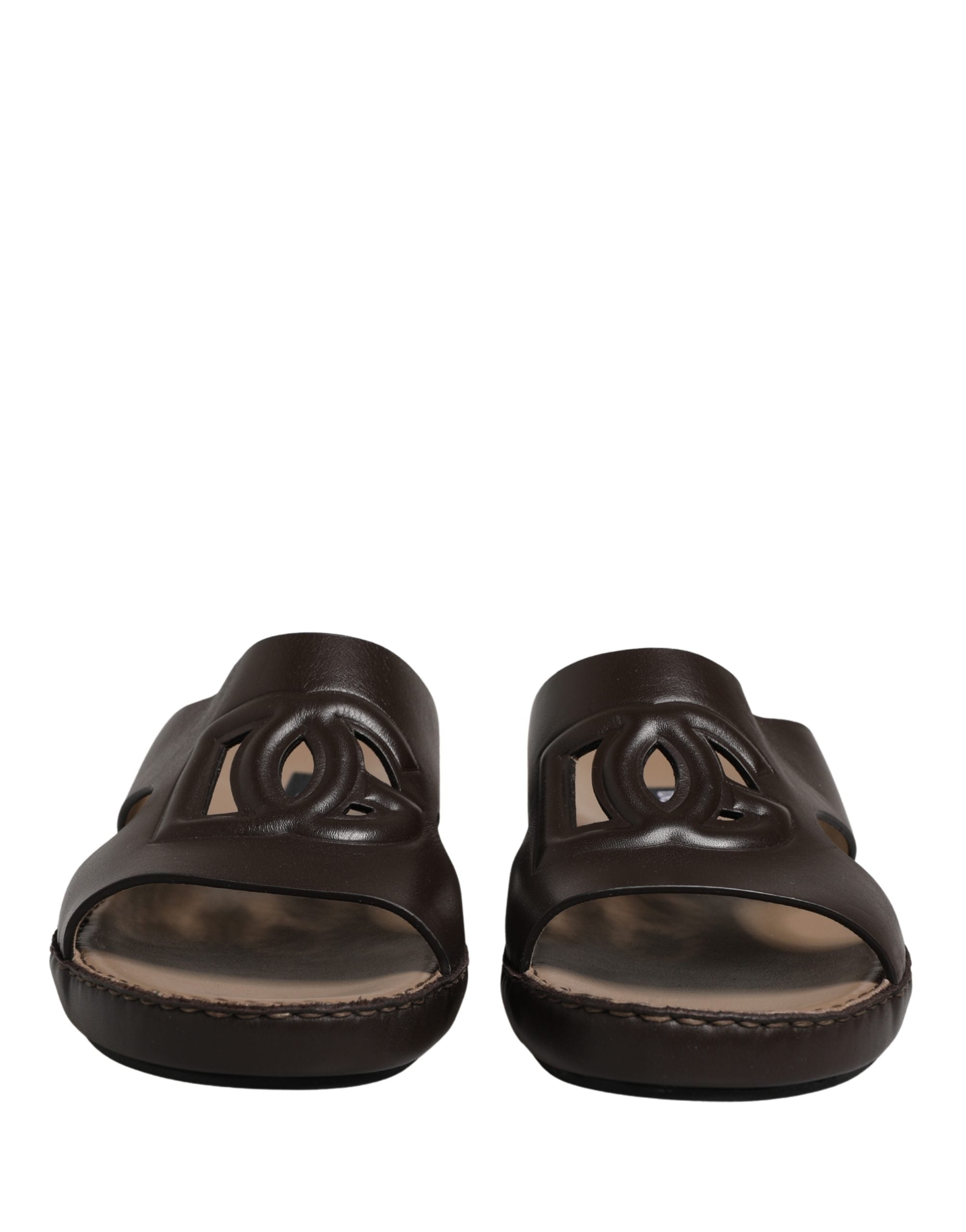 Dolce & Gabbana Brown Leather Cutout DG Logo Sandals Shoes Dolce & Gabbana