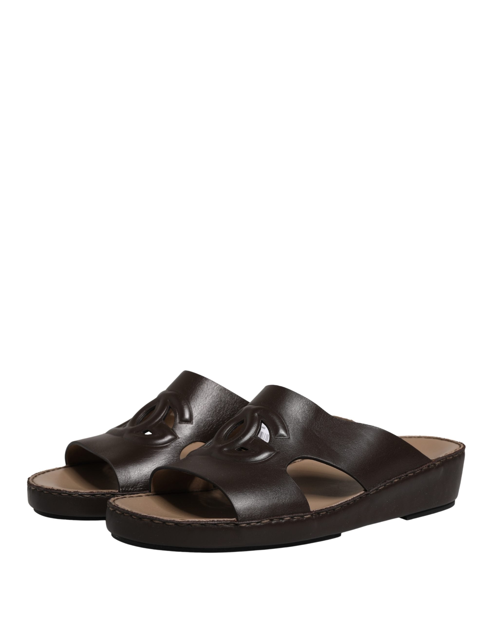 Dolce & Gabbana Brown Leather Cutout DG Logo Sandals Shoes Dolce & Gabbana