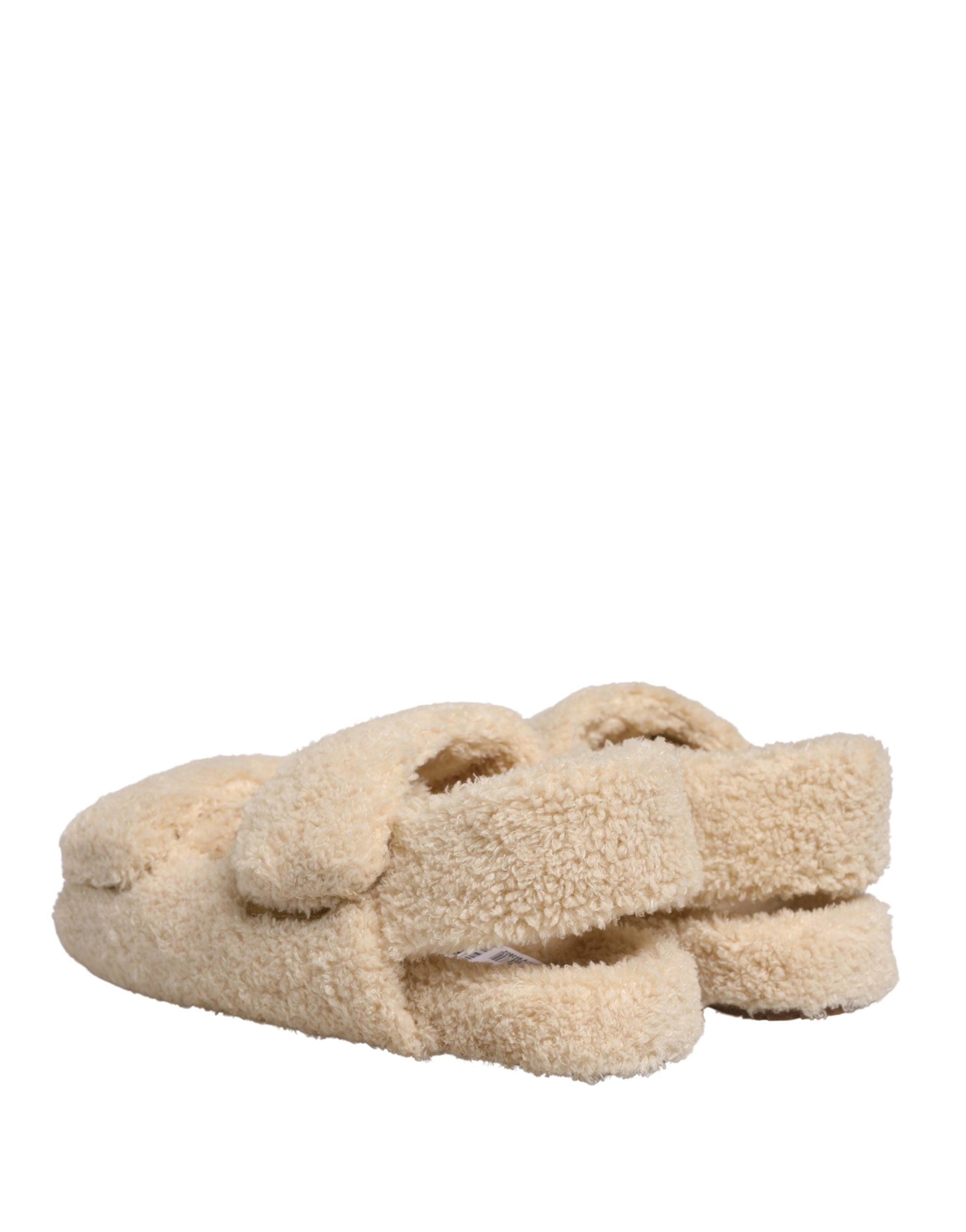 Dolce & Gabbana Beige Faux Fur Slides Men Flats Sandals Shoes Dolce & Gabbana